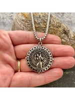 johnny ltd St Christopher Compass Large Silver Pewter Men's Pendant Necklace