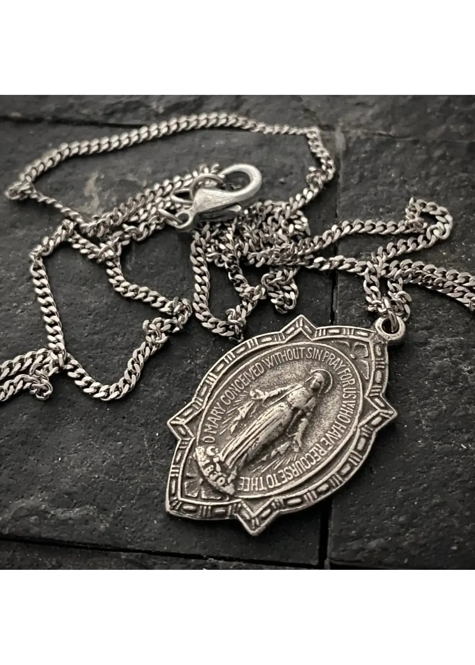 johnny ltd Miraculous Medal Blessed Mother Men's Necklace