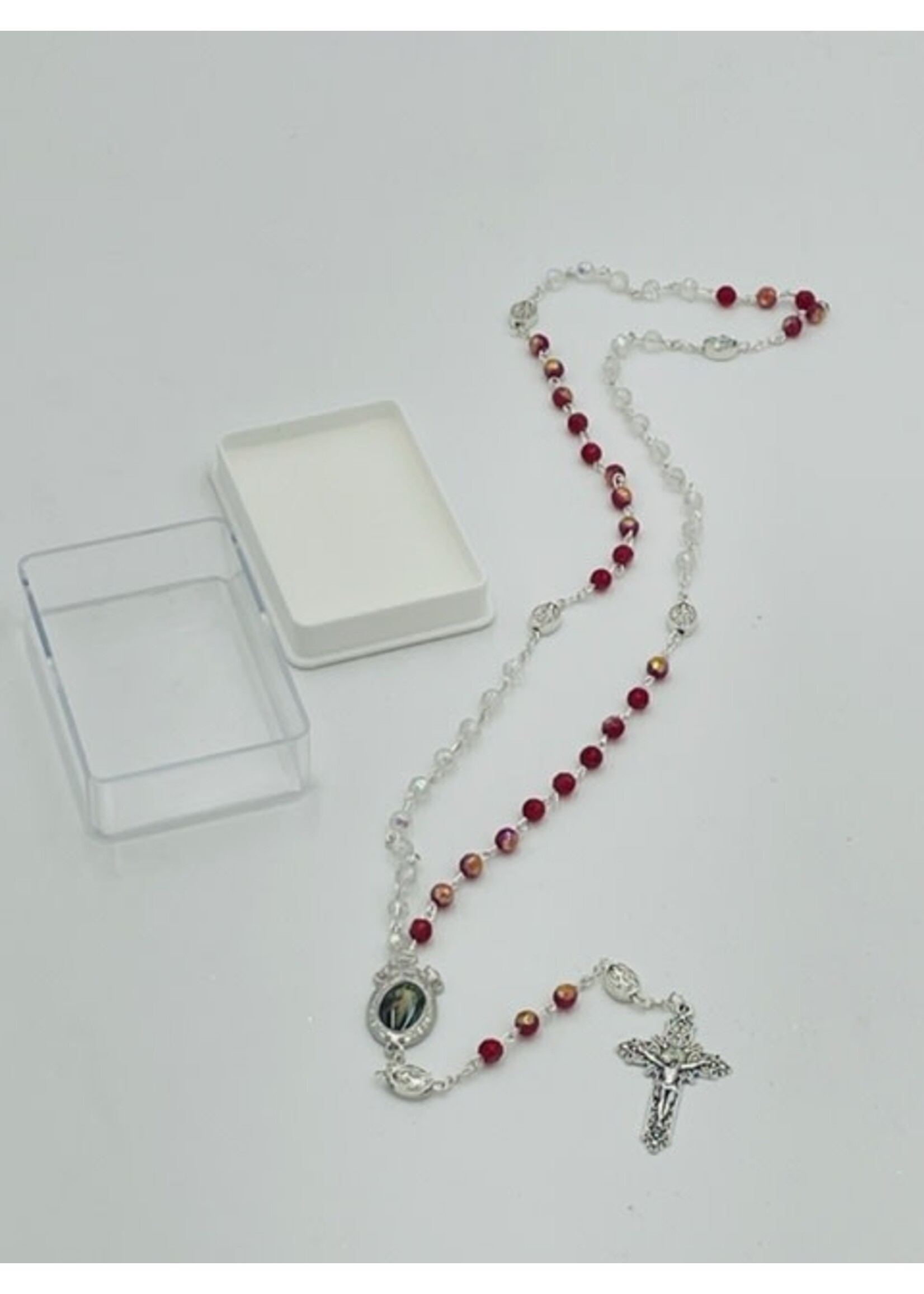 Red & Clear Crystal Bead Divine Mercy Rosary