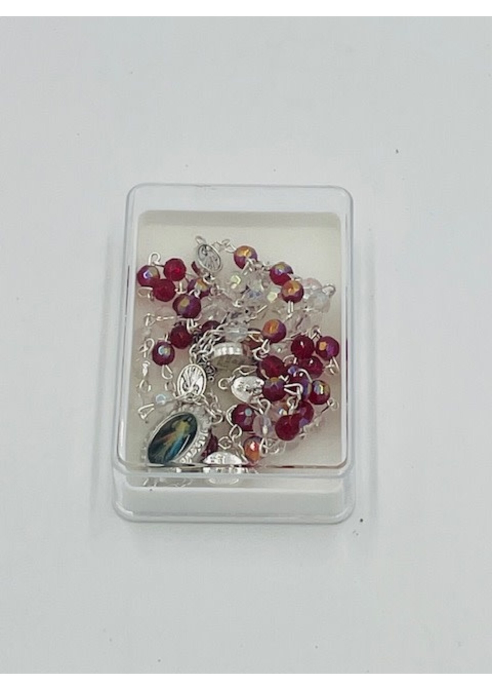 Red & Clear Crystal Bead Divine Mercy Rosary