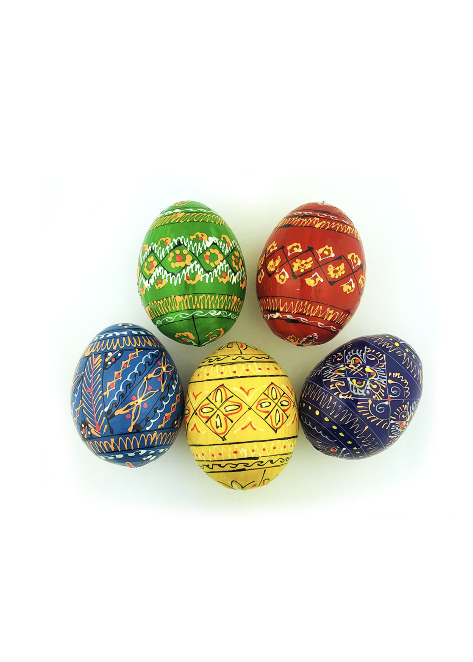 5 Colorful Wooden Ukrainian Pysanky Eggs + 3" Holy Face of Jesus Christ Made Without Hands Icon