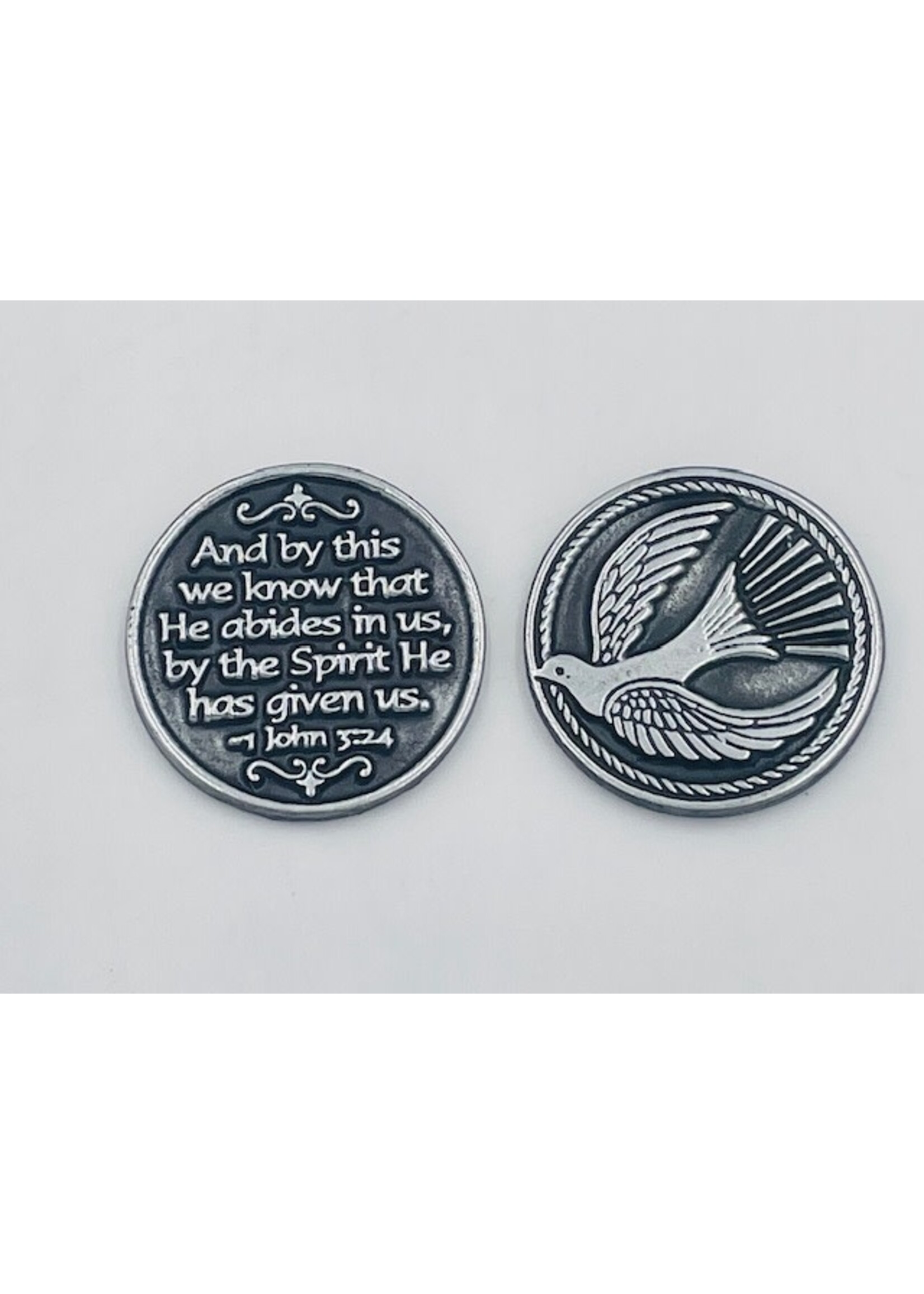 Pewter Holy Spirit pocket prayer token/coin