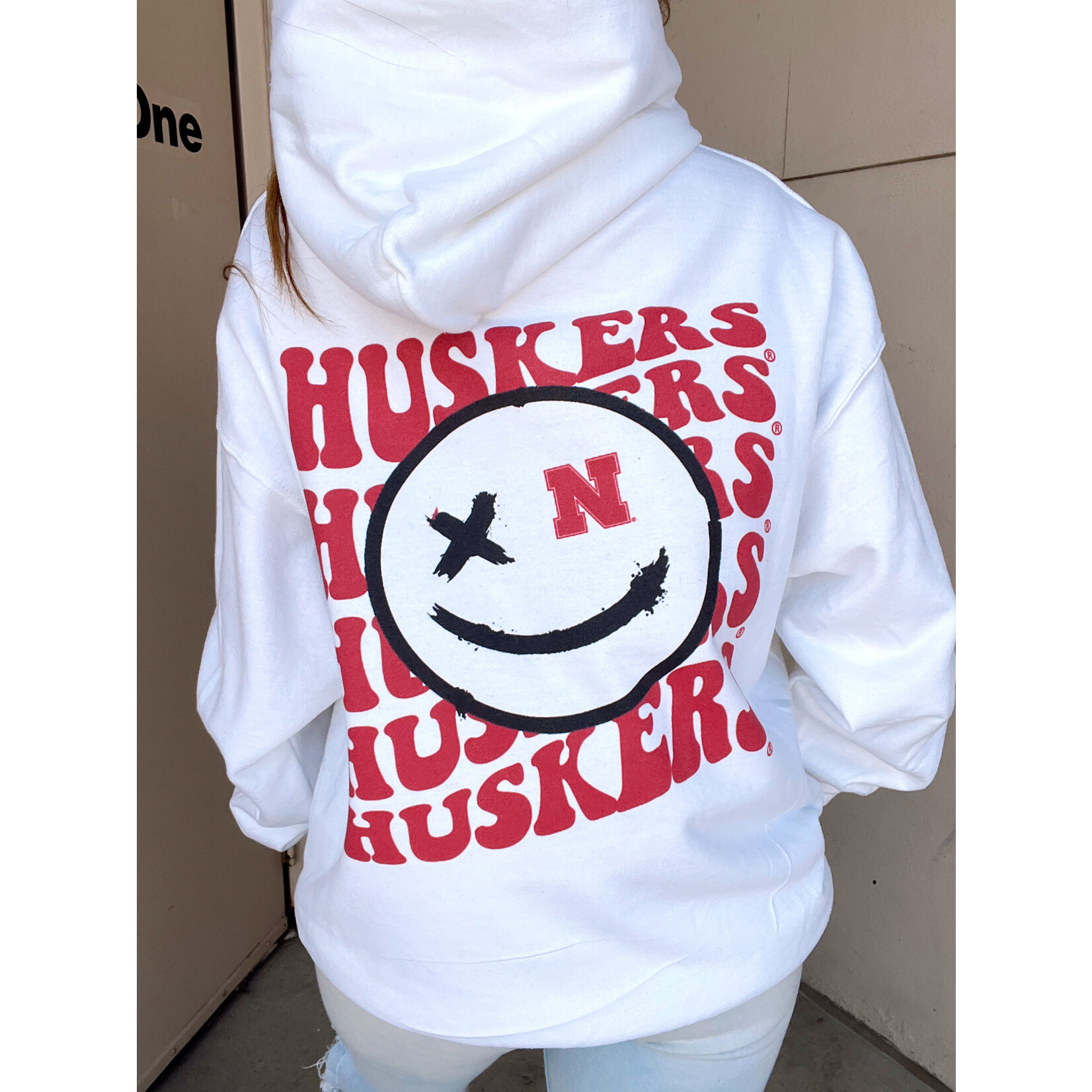 Huskers  Smiley Face Hoodie