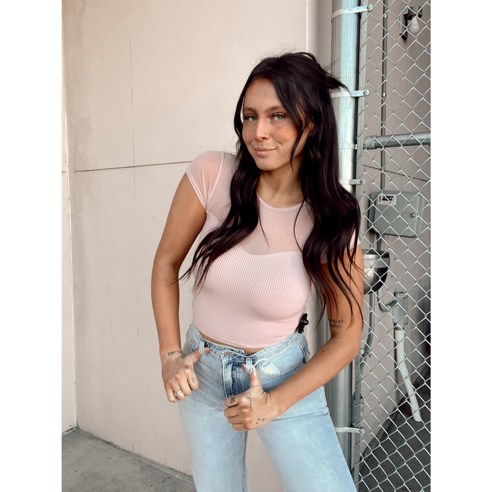 trend:notes Mesh Ribbed Crop Top