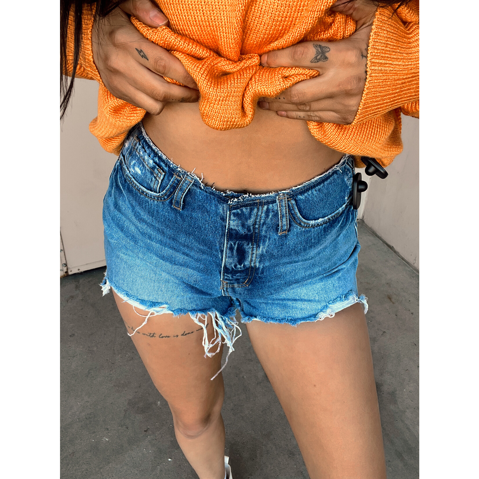 Ruby High Rise Bandeless Distressed Shorts