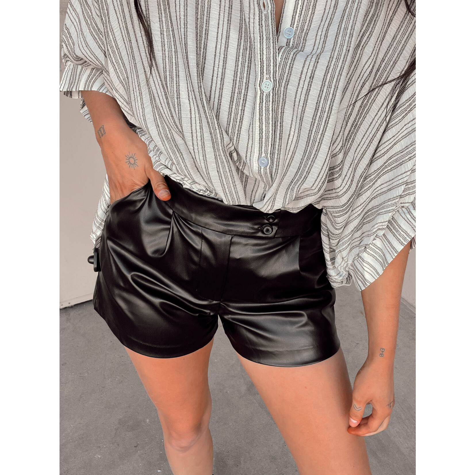 First Love Faux Leather Pocket Shorts