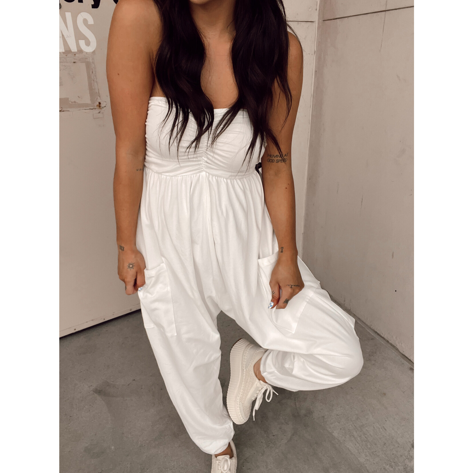 Strapless Ruched Jogger Jumpsuit