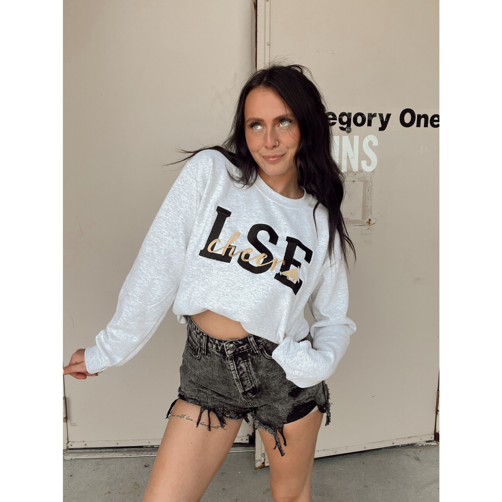 LSE Cheer Cursive Embroidered Crew