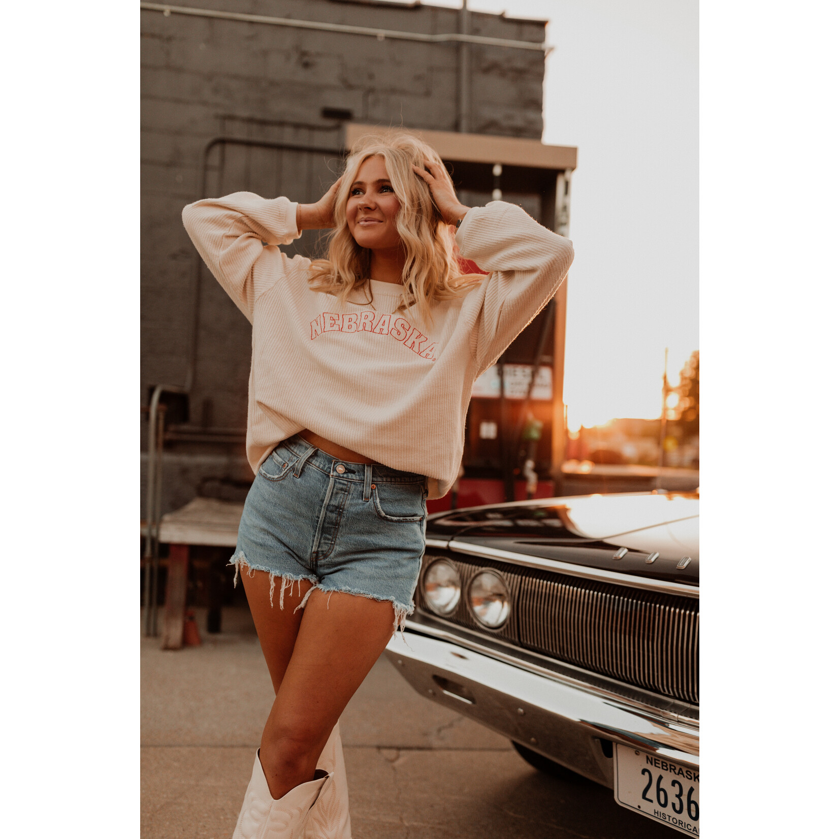 MV Sport Nebraska Embroidered Corded Crew