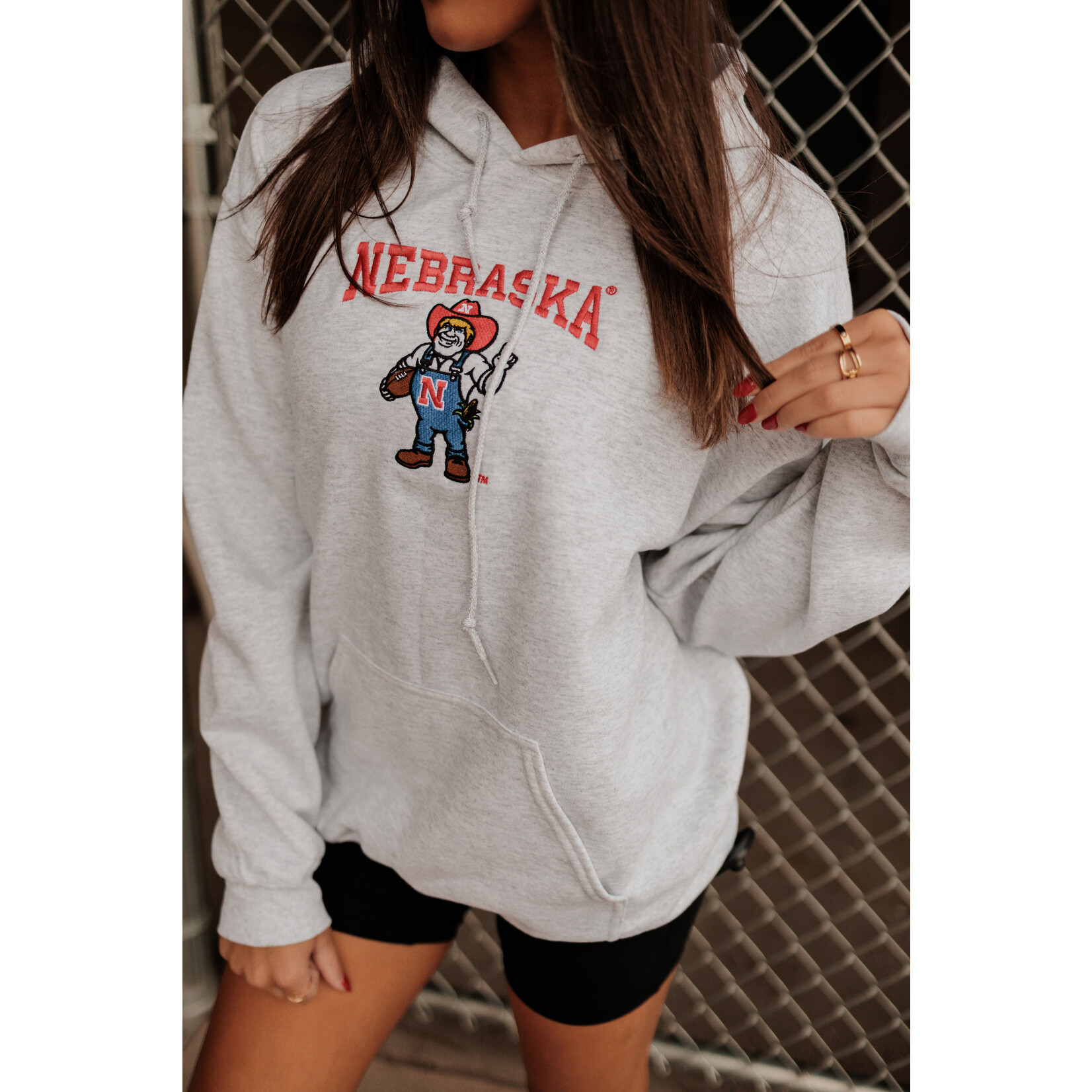 Nebraska Herbie Emb. Grey Hoodie