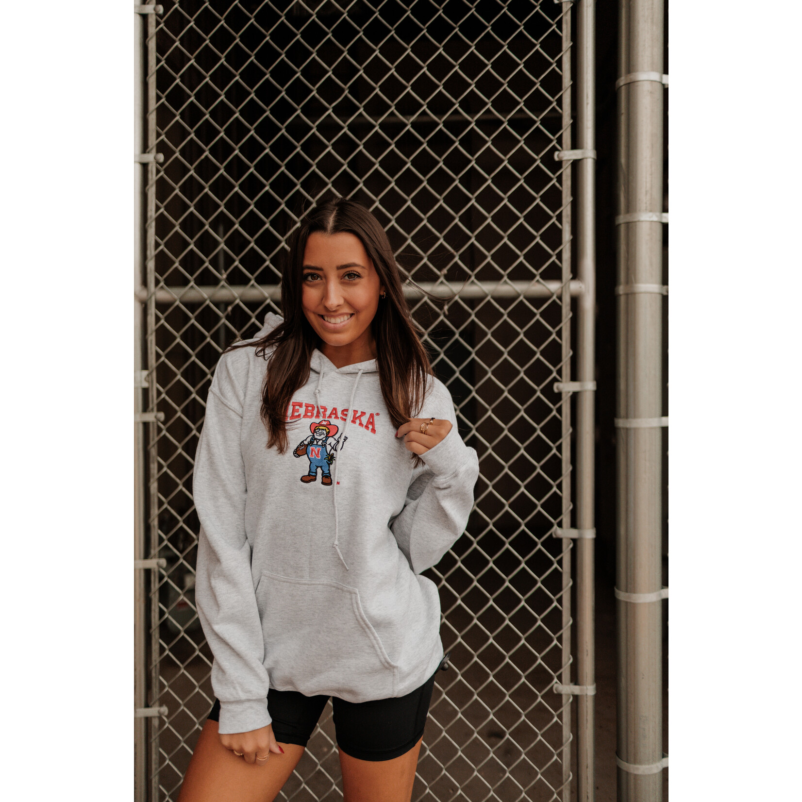 Nebraska Herbie Emb. Grey Hoodie