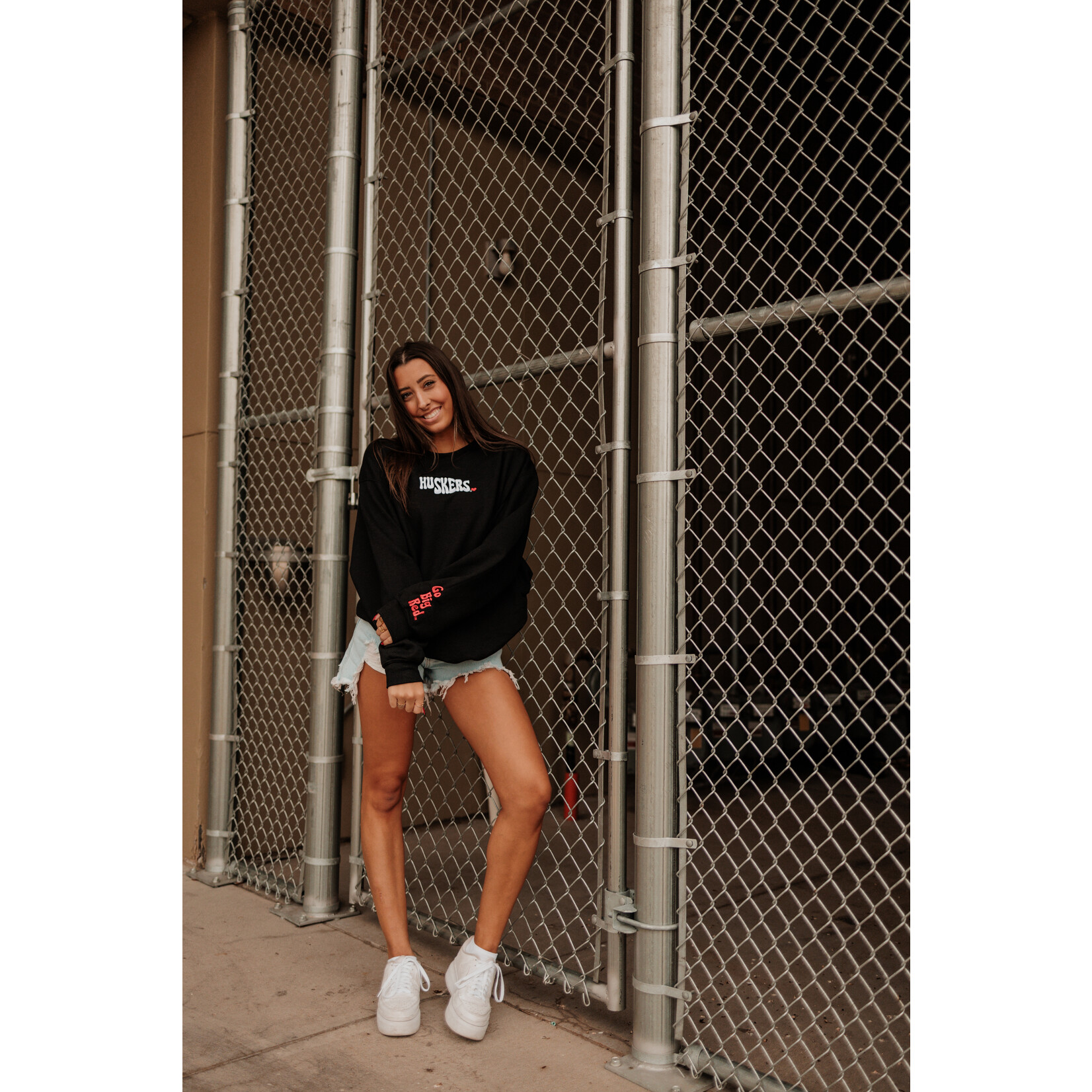 Huskers State Shape Emb. Crewneck Sweatshirt