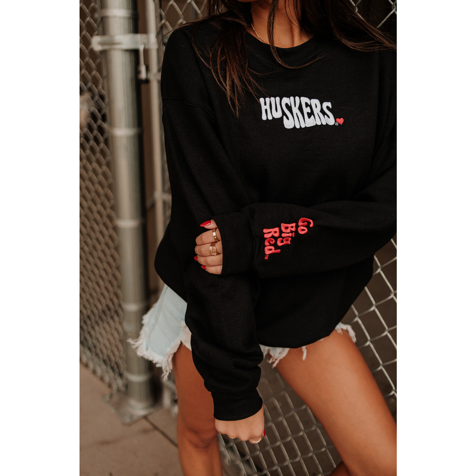 Huskers State Shape Emb. Crewneck Sweatshirt