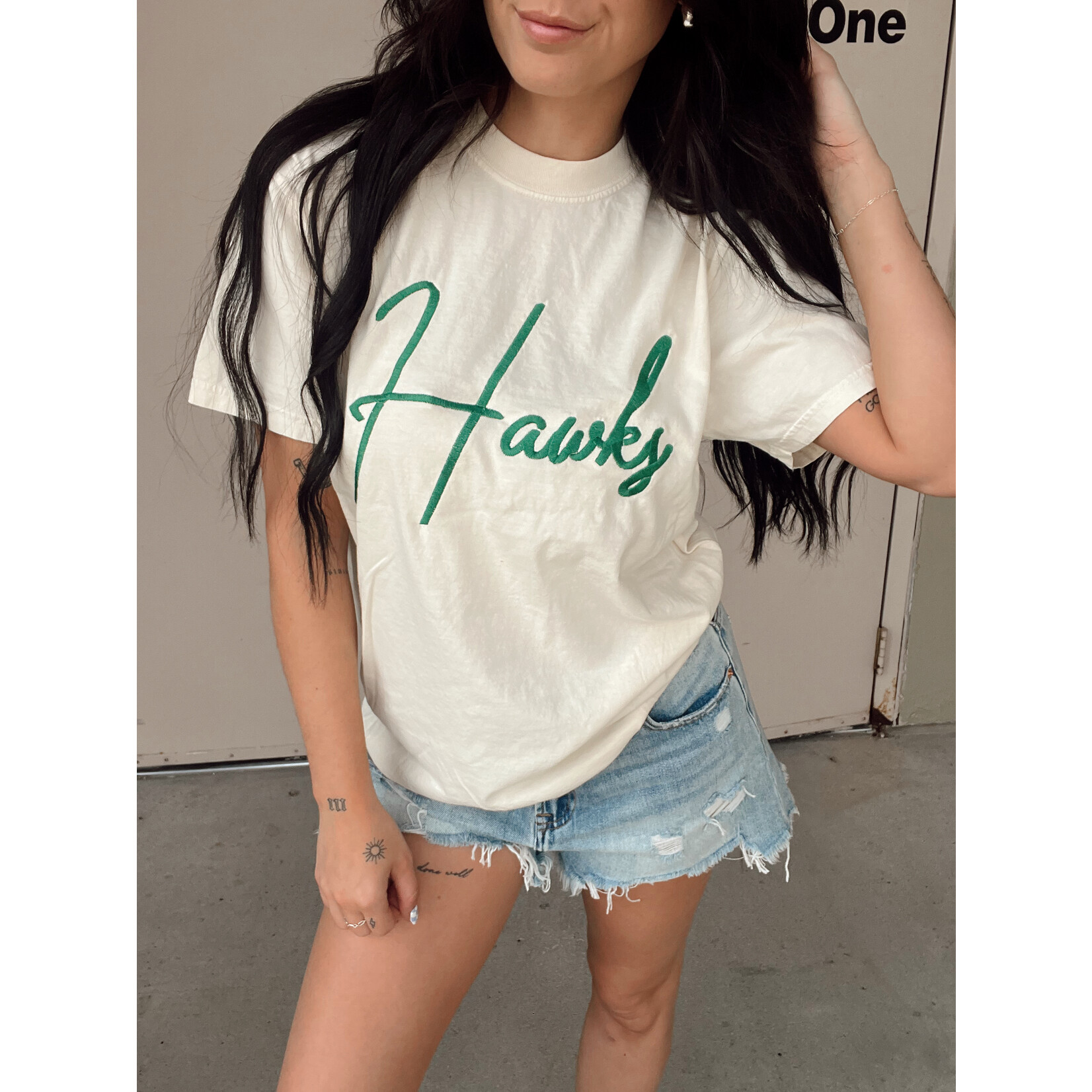 comfort colors Hawks Cursive Embroidered Tee