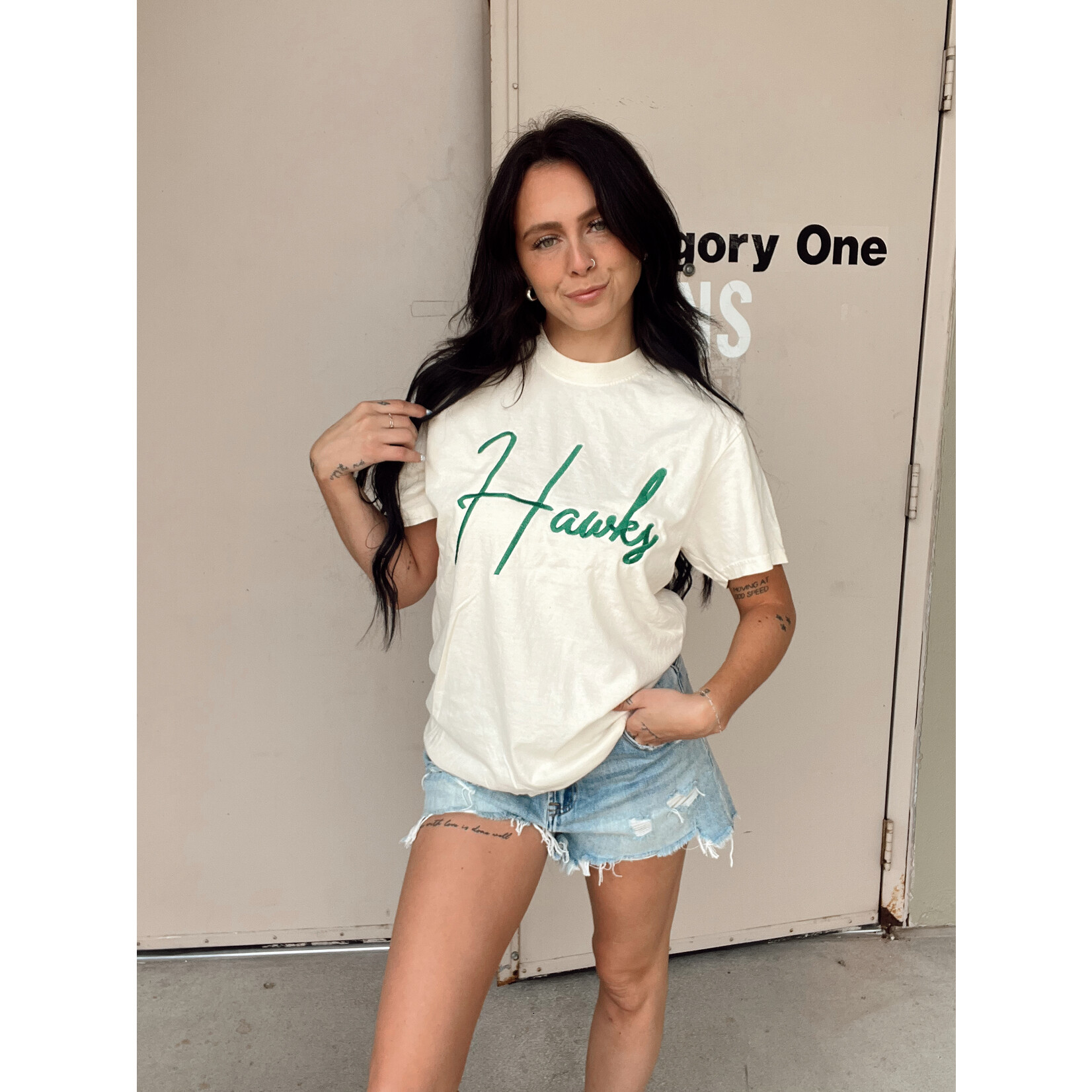 comfort colors Hawks Cursive Embroidered Tee