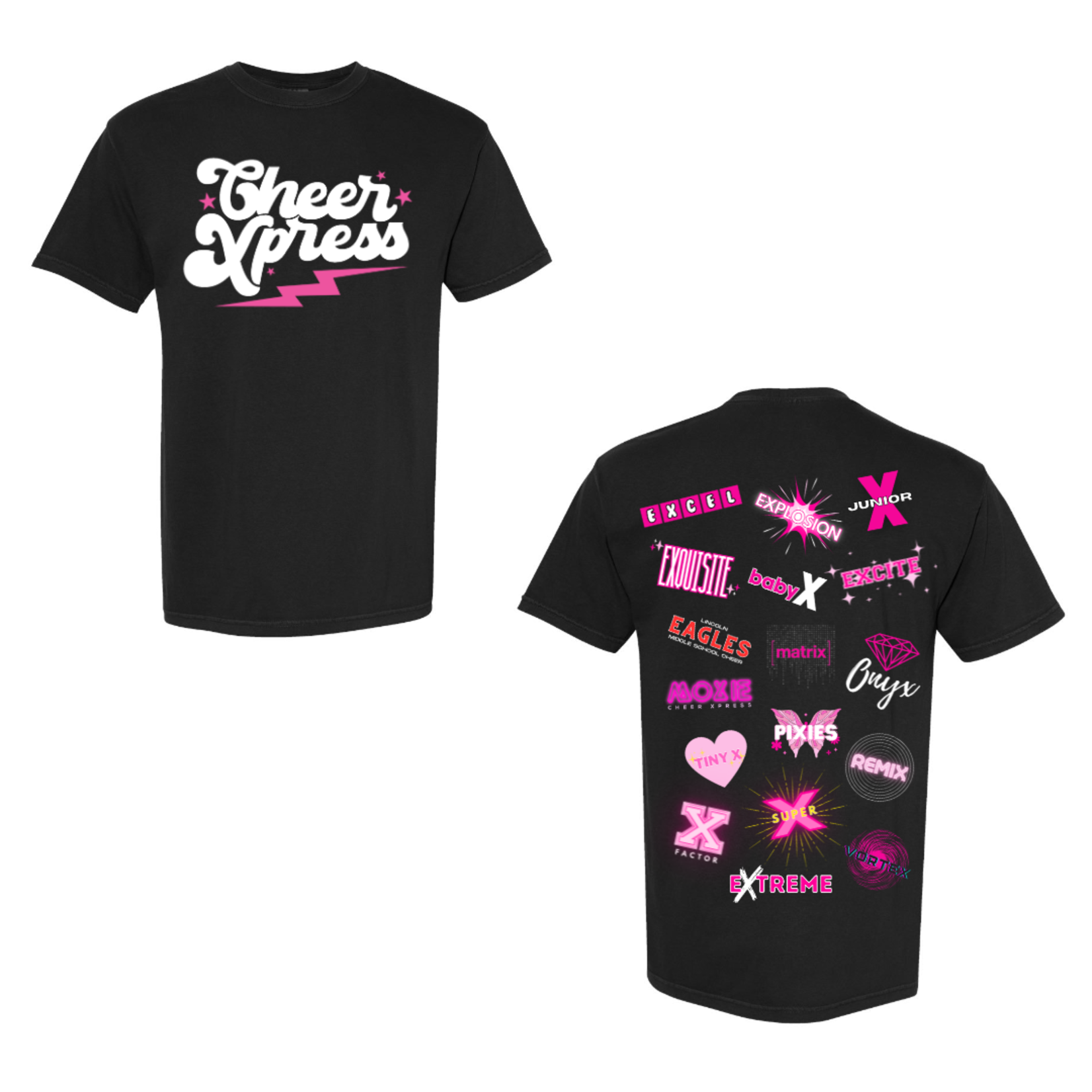 comfort colors Cheer Express All Teams Front & Back Tee