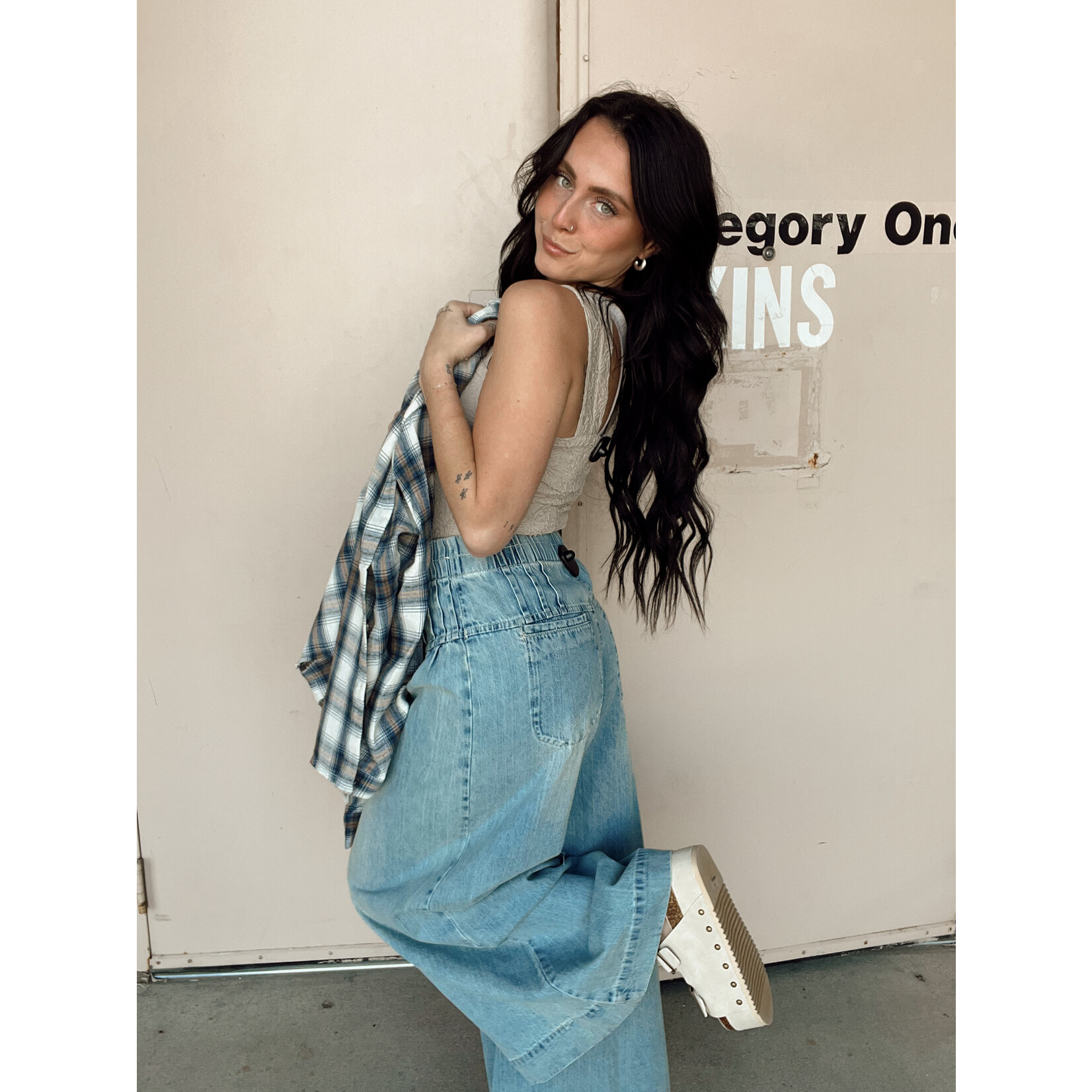 Wide Leg Drawstring Jeans