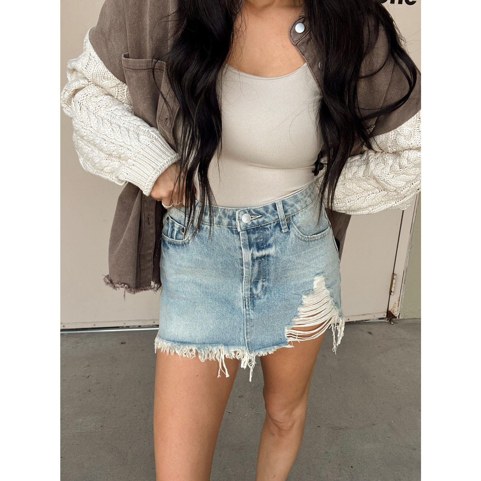 Distressed Denim Skirt