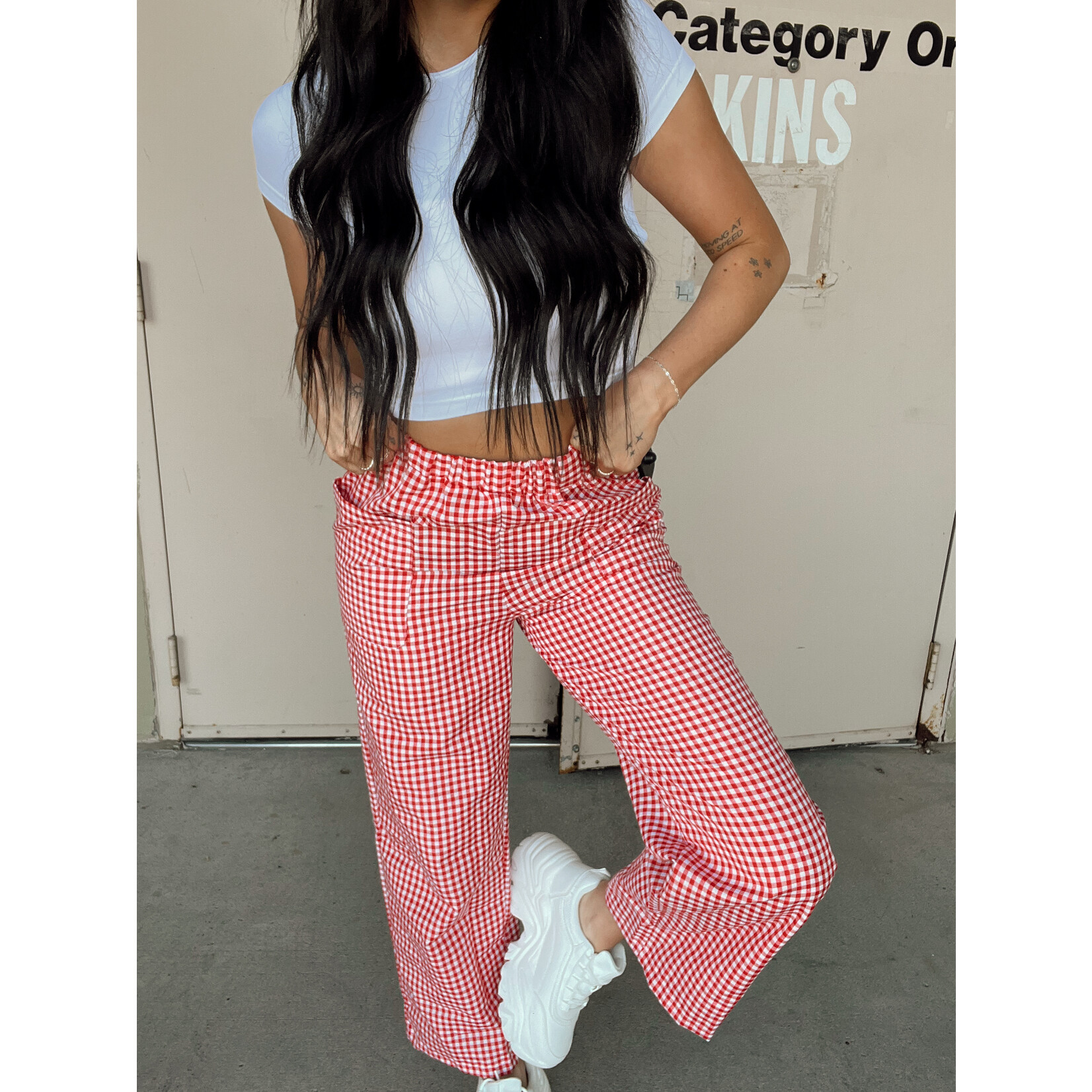 De Vave Gingham Wide Leg Pants