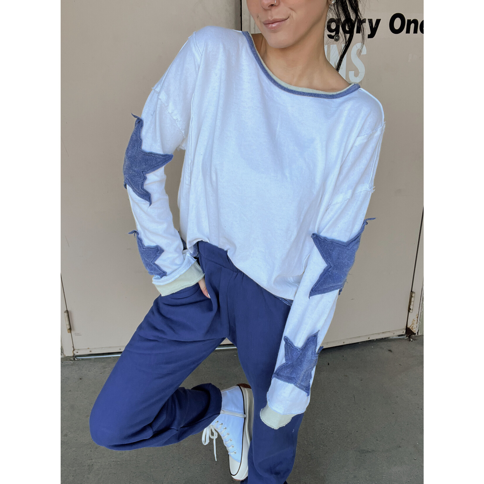 ee:some Mineral Wash Star Embroidered Top