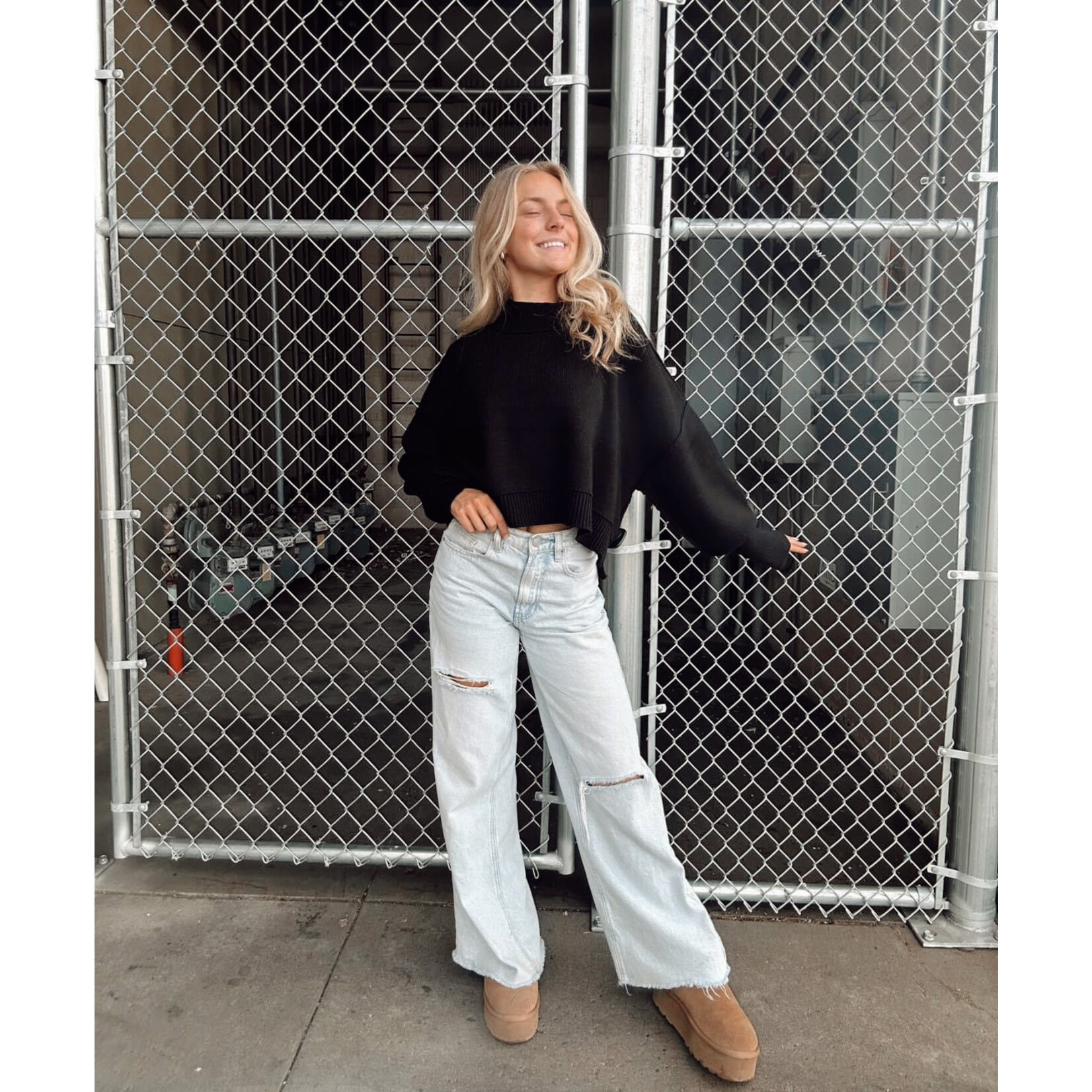zenana Side Slit Oversized Crop Sweater