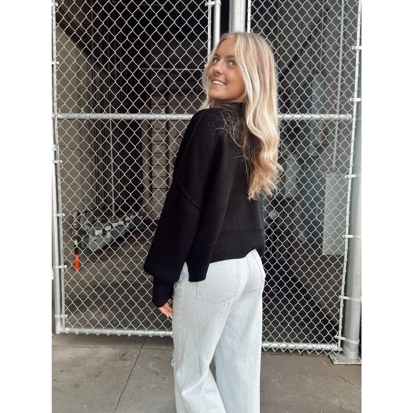 zenana Side Slit Oversized Crop Sweater