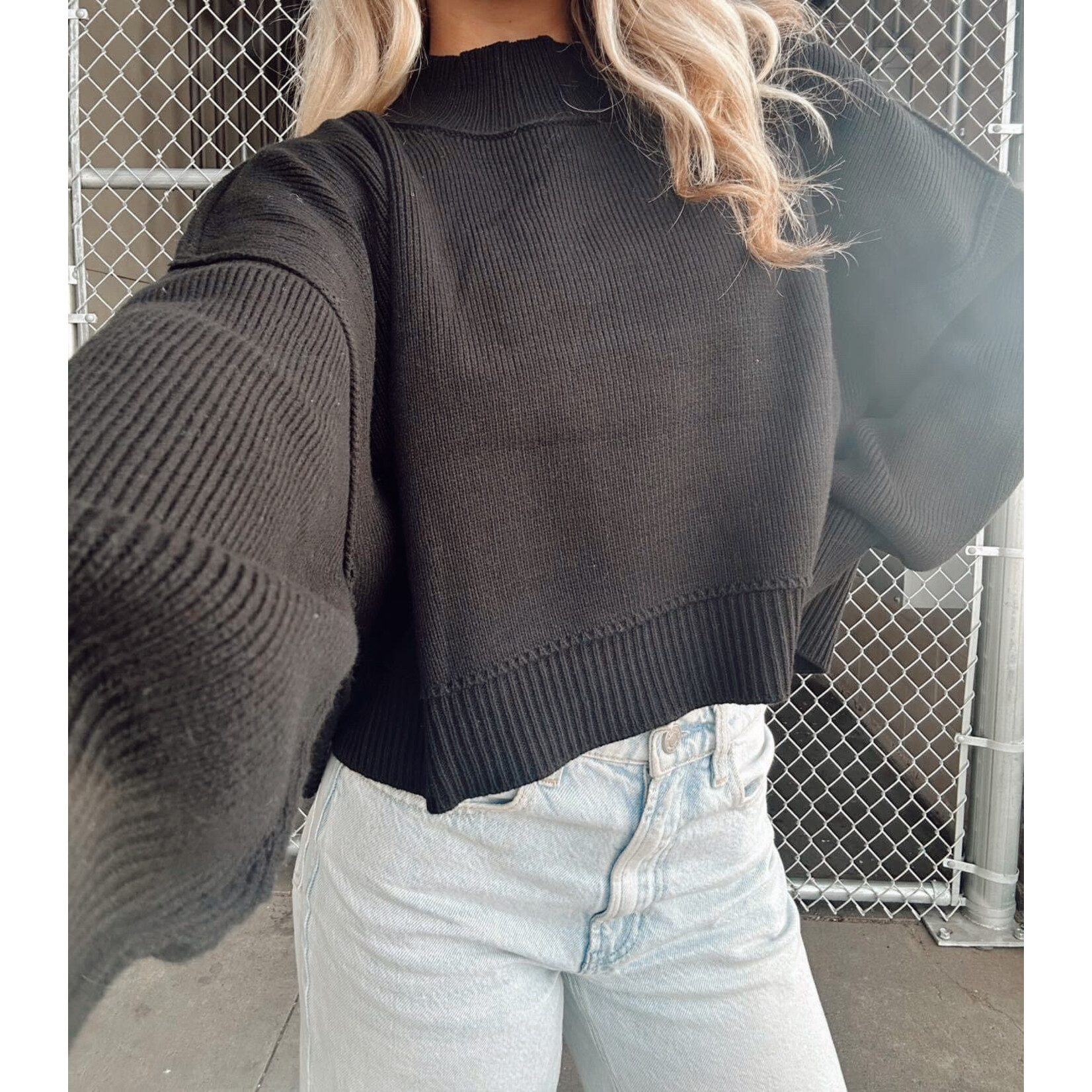 zenana Side Slit Oversized Crop Sweater