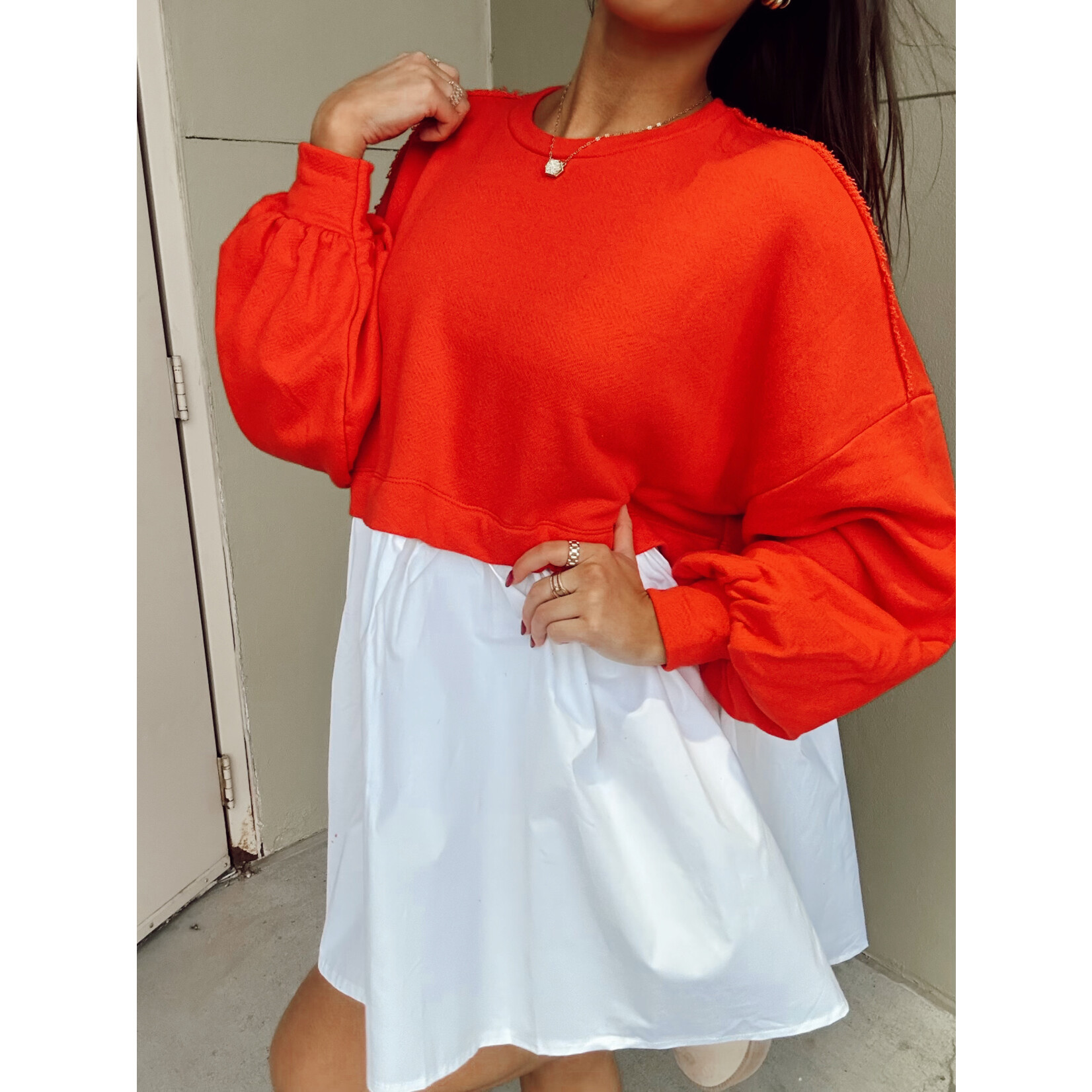 Contrast Color-Block Oversize Mini Dress
