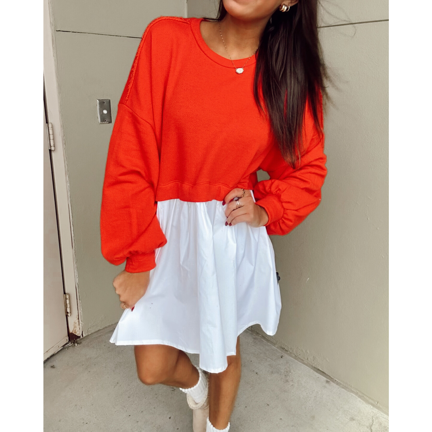 Contrast Color-Block Oversize Mini Dress