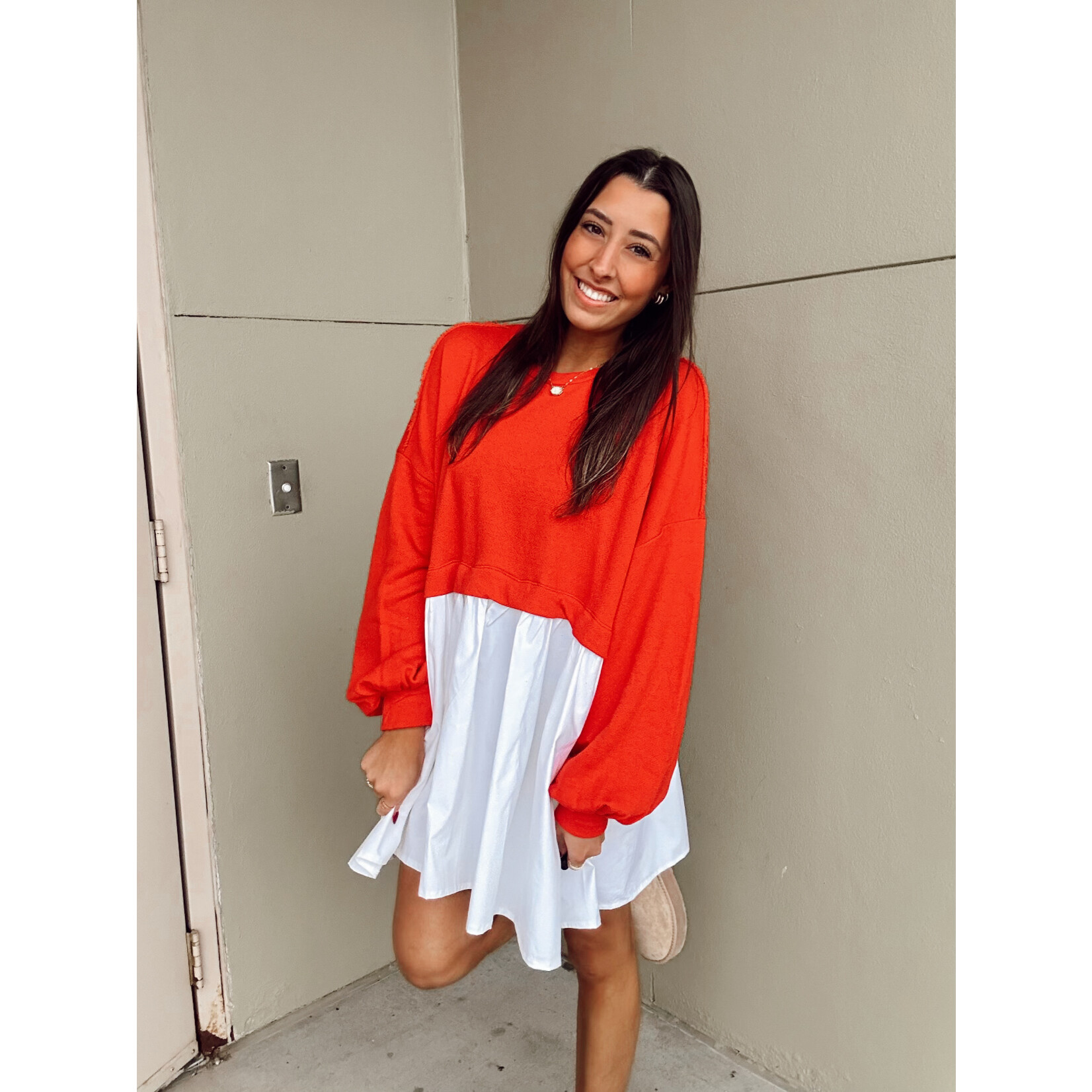 Contrast Color-Block Oversize Mini Dress