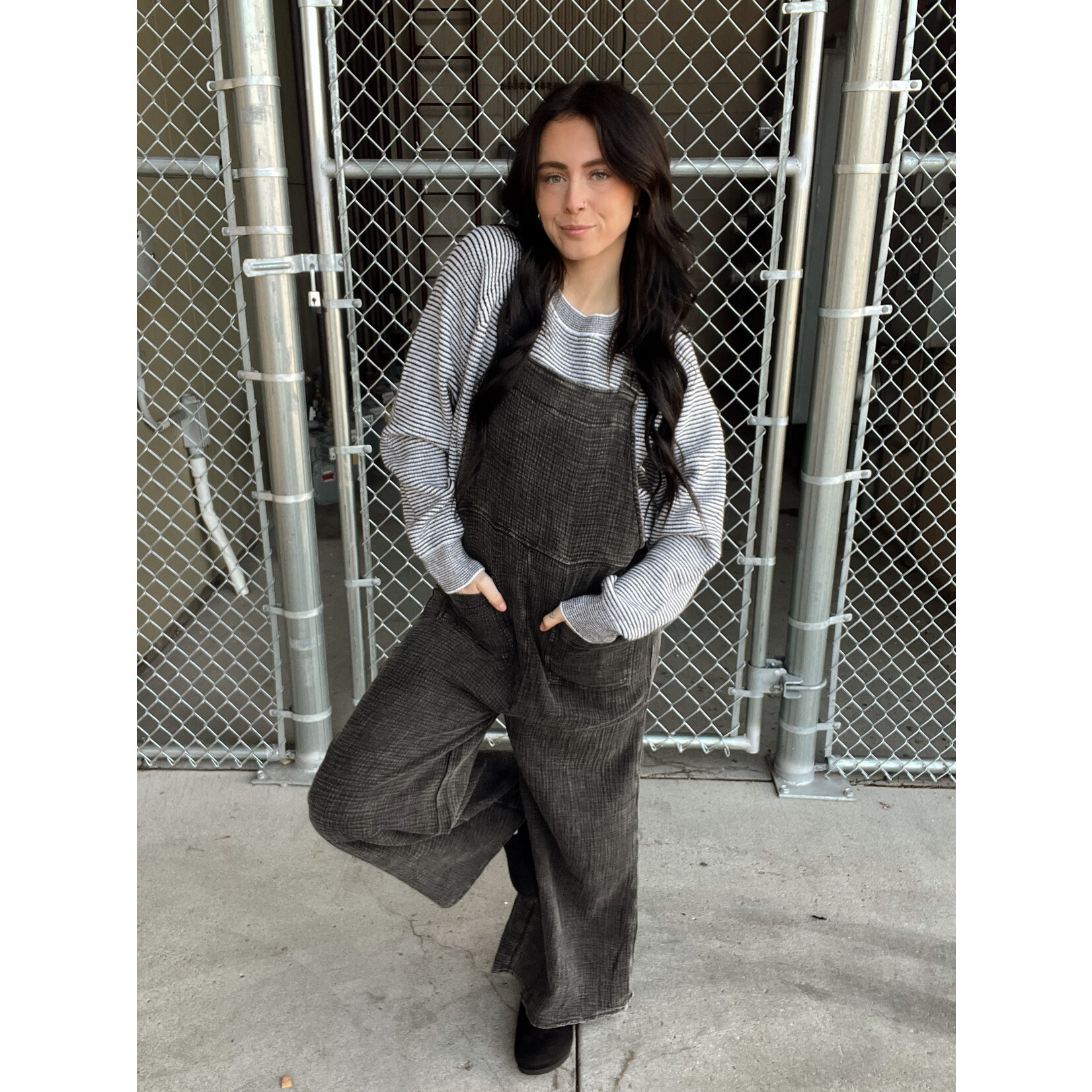 zenana Washed Gauze Wide Overalls
