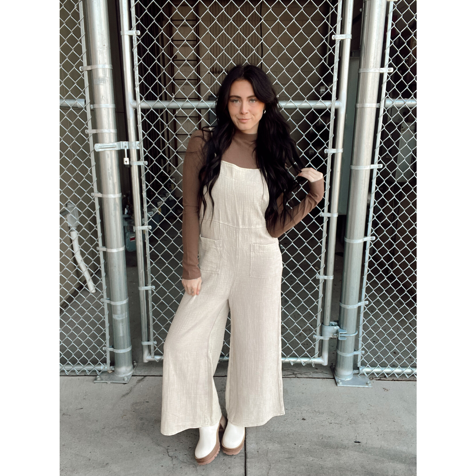 zenana Washed Gauze Wide Overalls