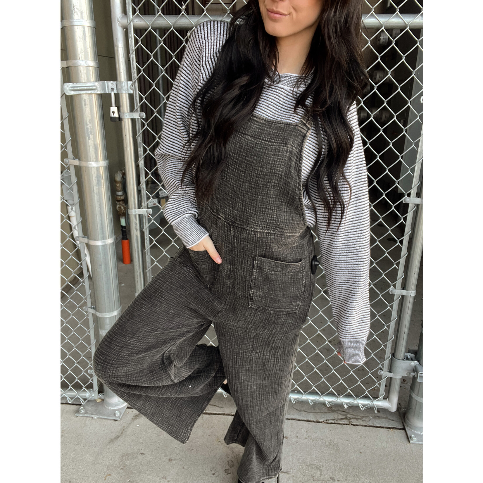 zenana Washed Gauze Wide Overalls