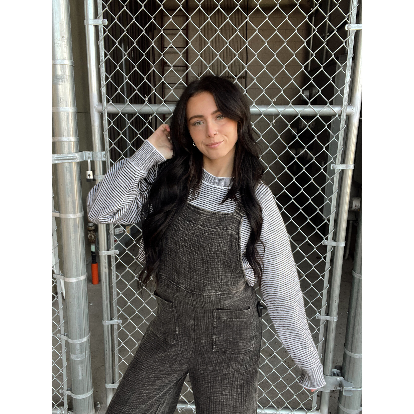zenana Washed Gauze Wide Overalls