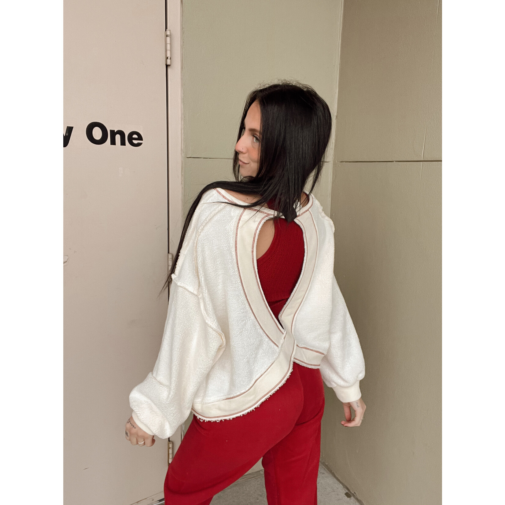 Overlap Open Back Stitched Top