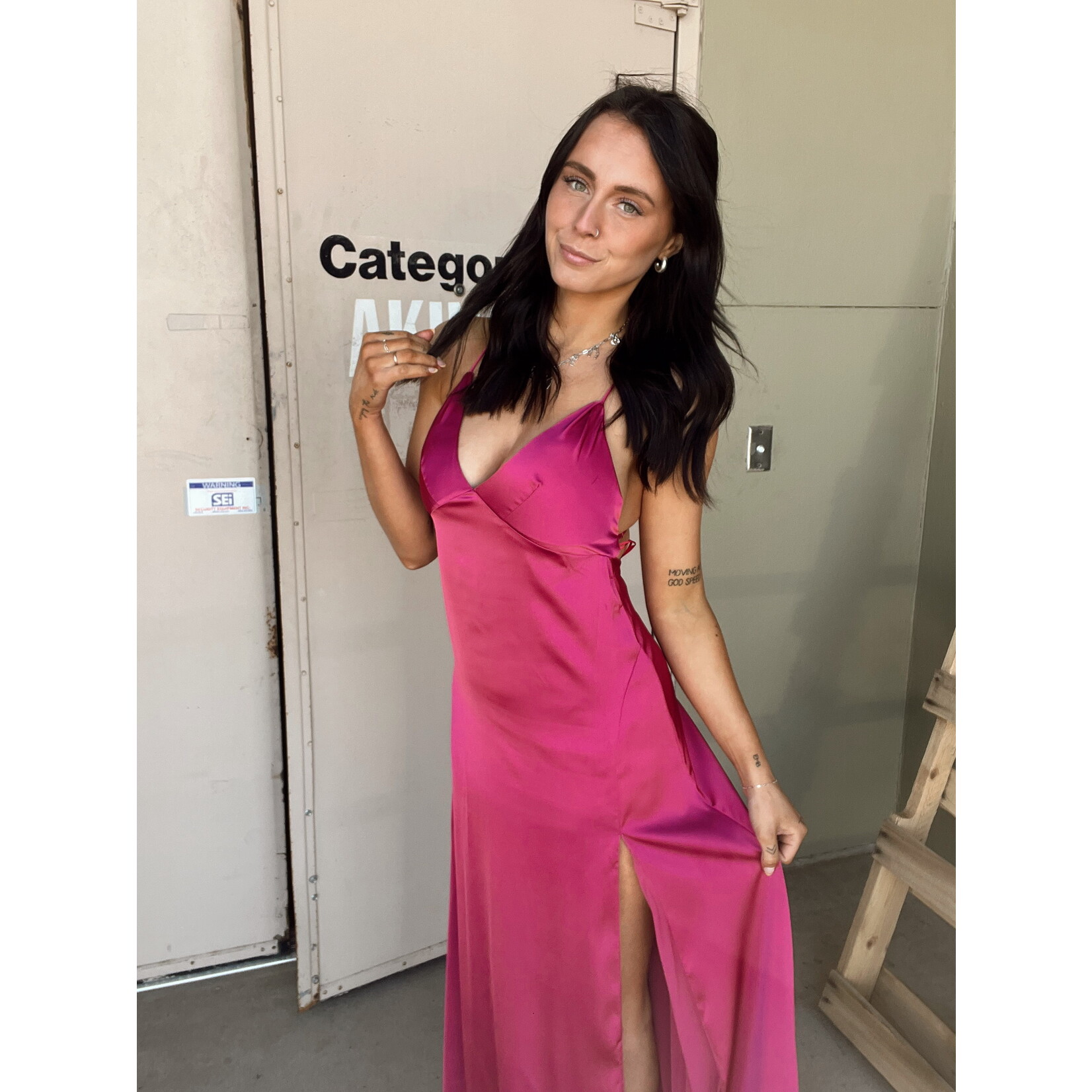 Dull Satin Open Back Maxi Dress