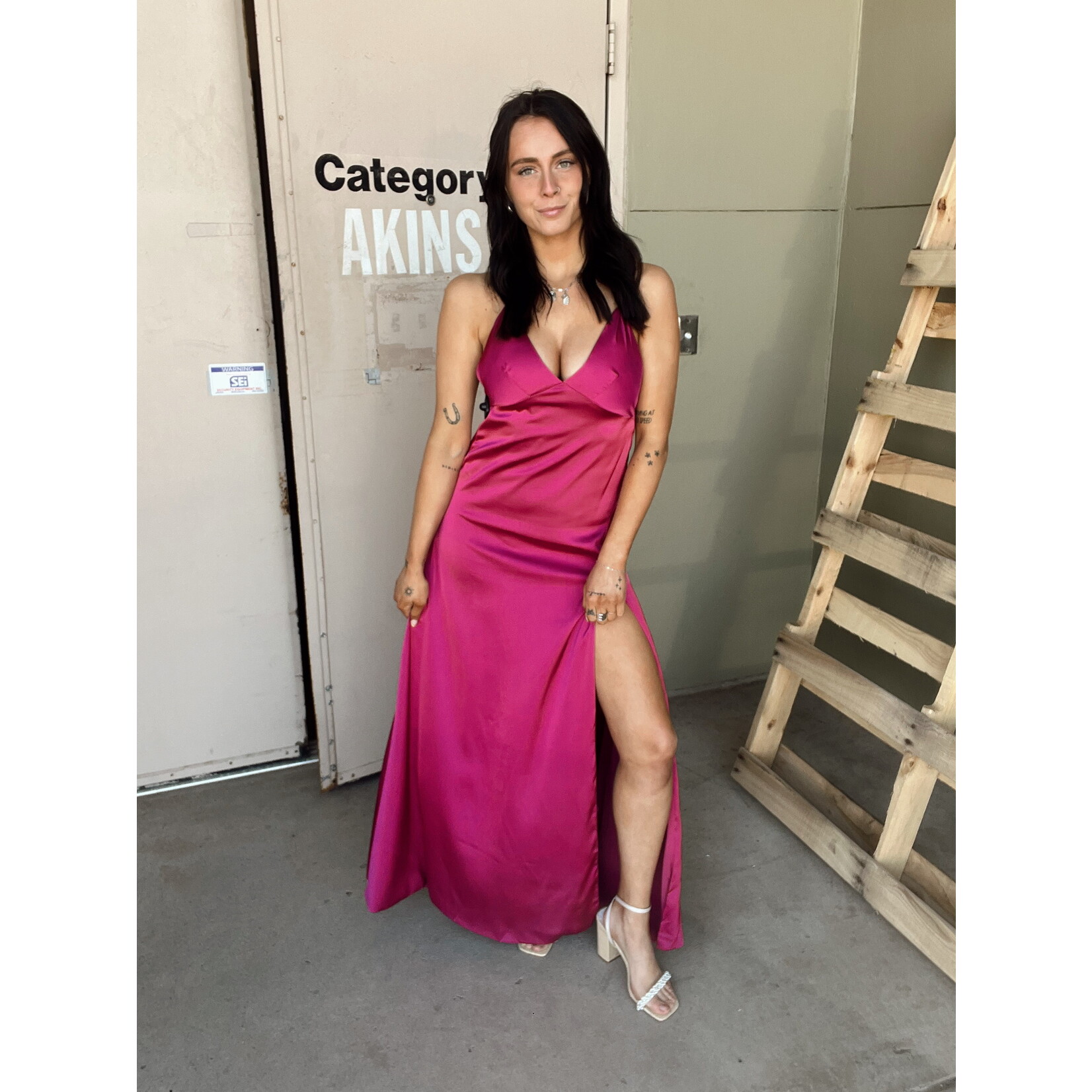Dull Satin Open Back Maxi Dress
