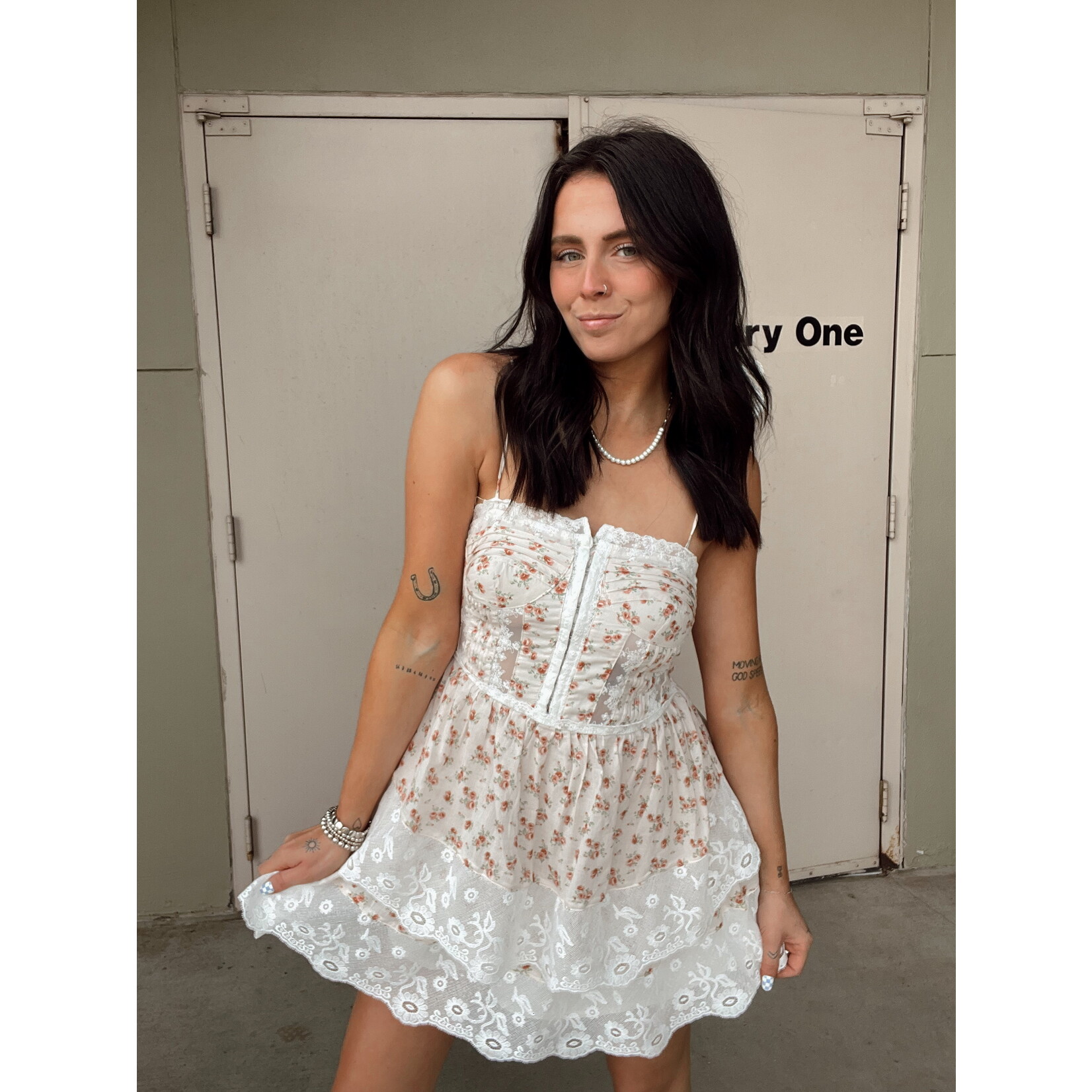 Sky to Moon Hook Floral Lace Mini Dress