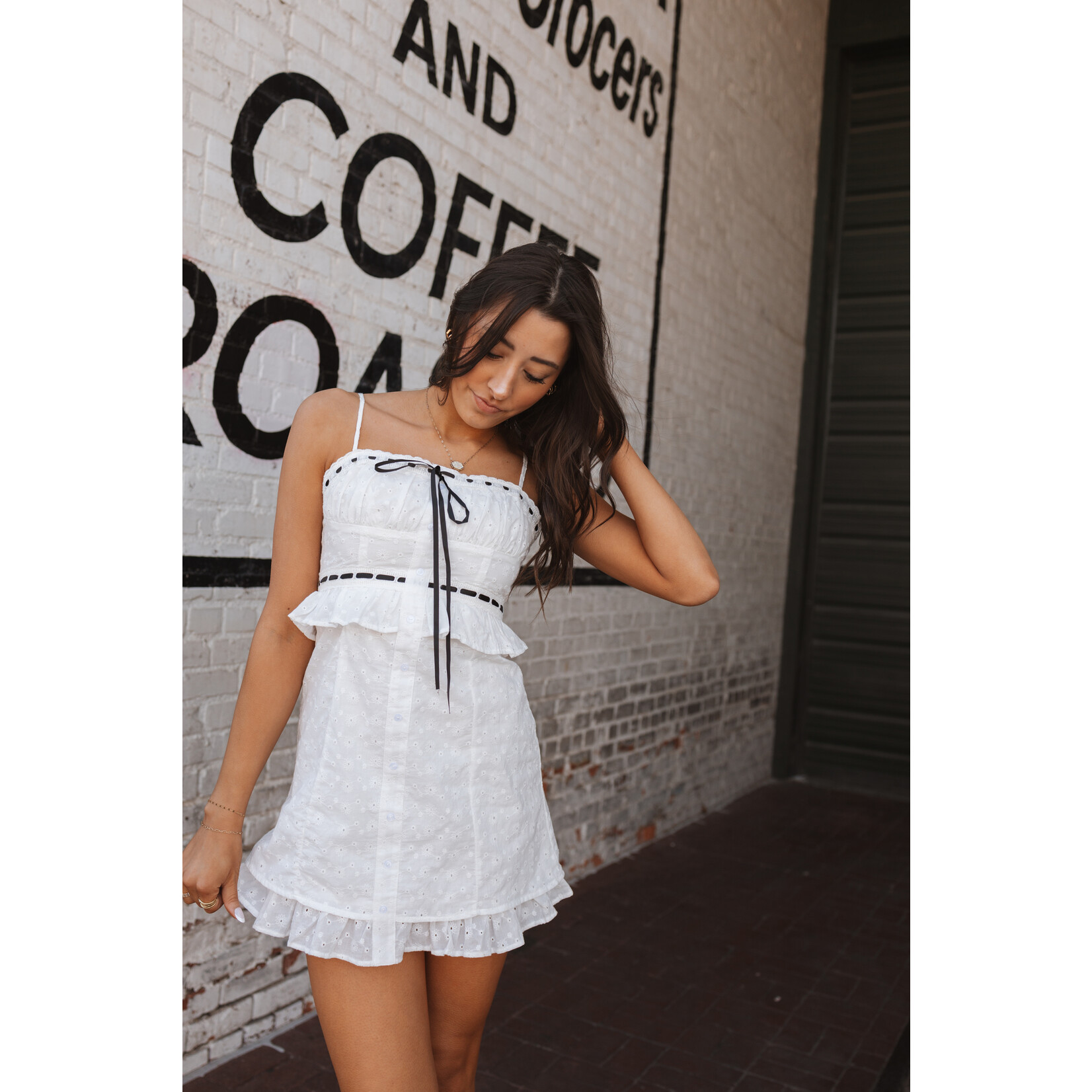 Eyelet Ruffle Mini Dress