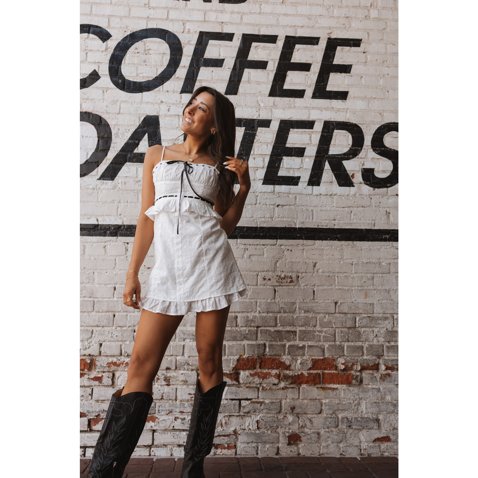 Eyelet Ruffle Mini Dress