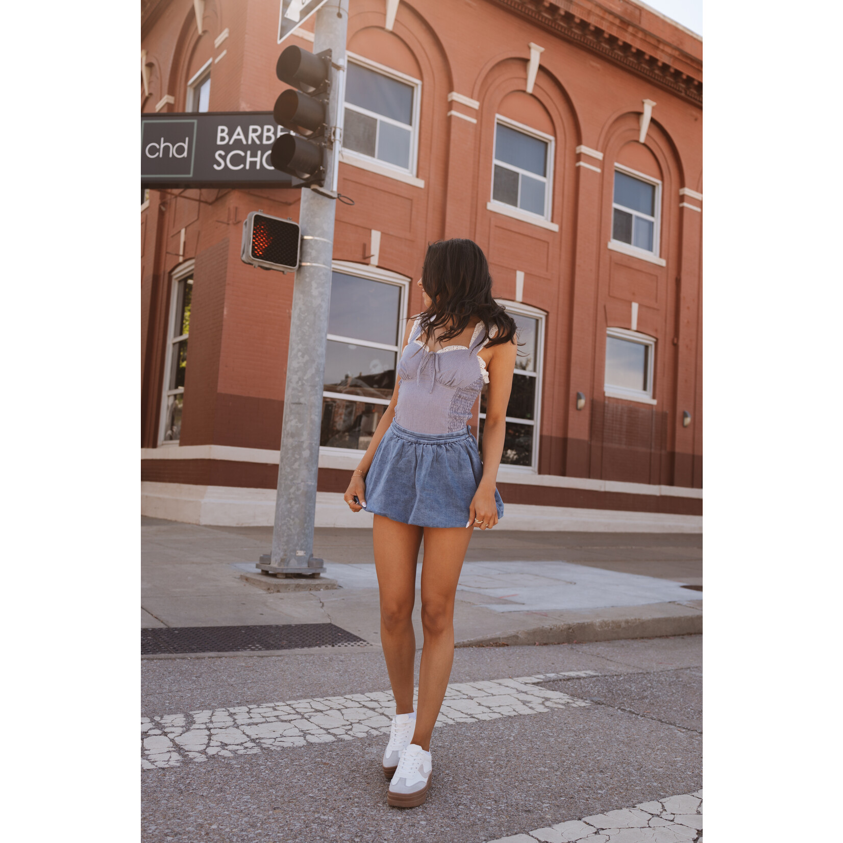 Denim Washed Bubble Mini Skort