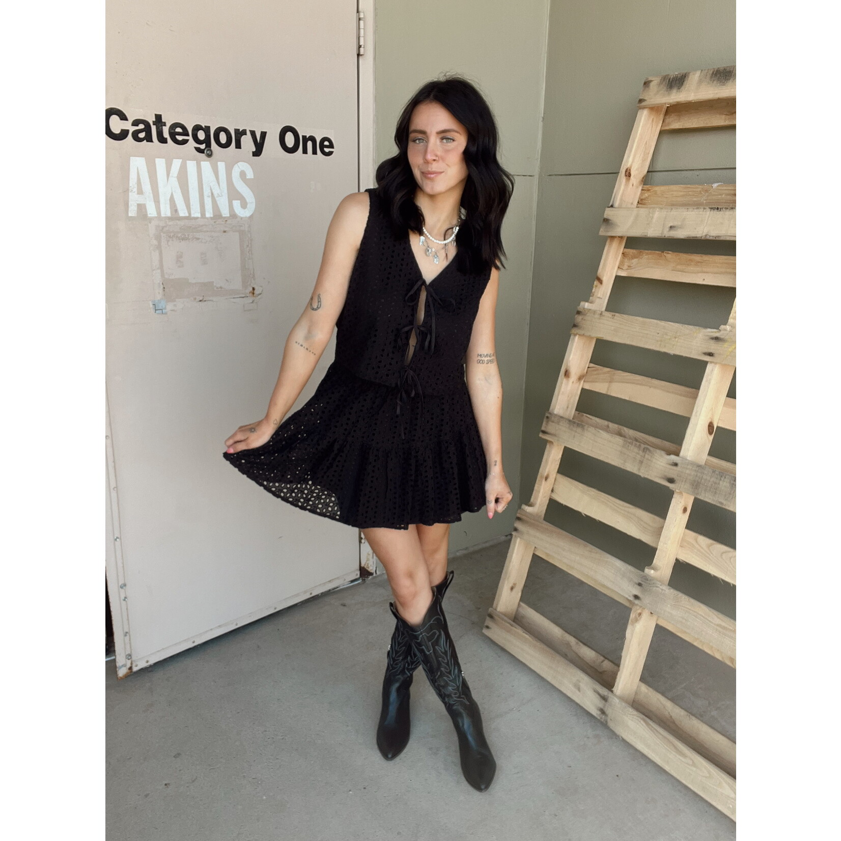 So Me Eyelet Tiered Mini Skirt