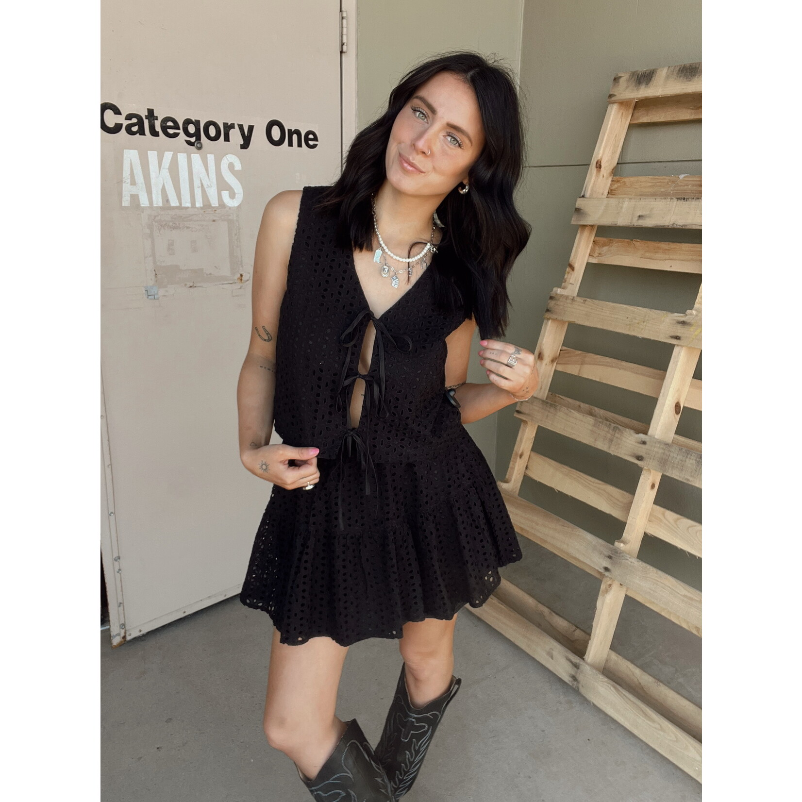 So Me Eyelet Tiered Mini Skirt