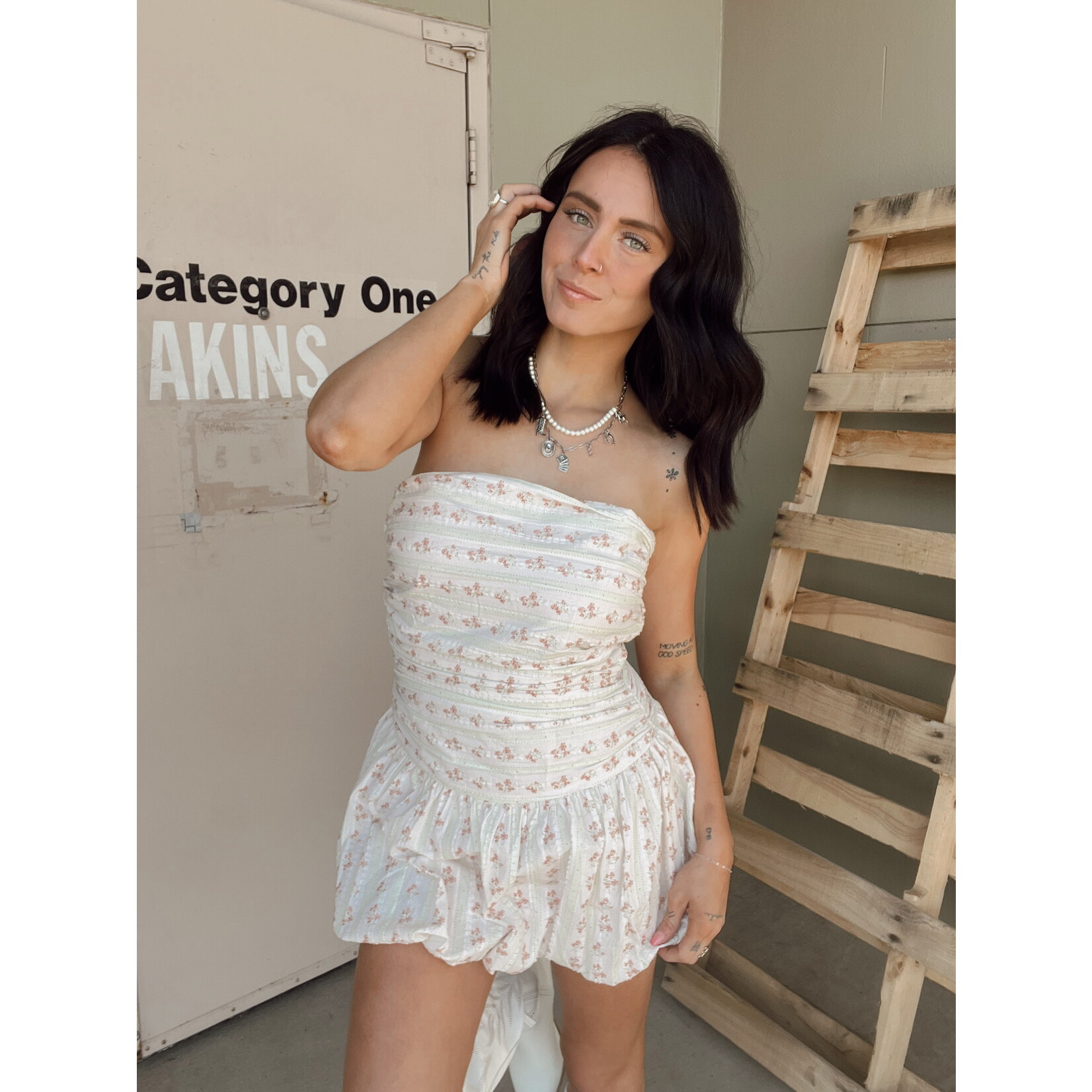 Shirred Bubble Hem Mini Dress