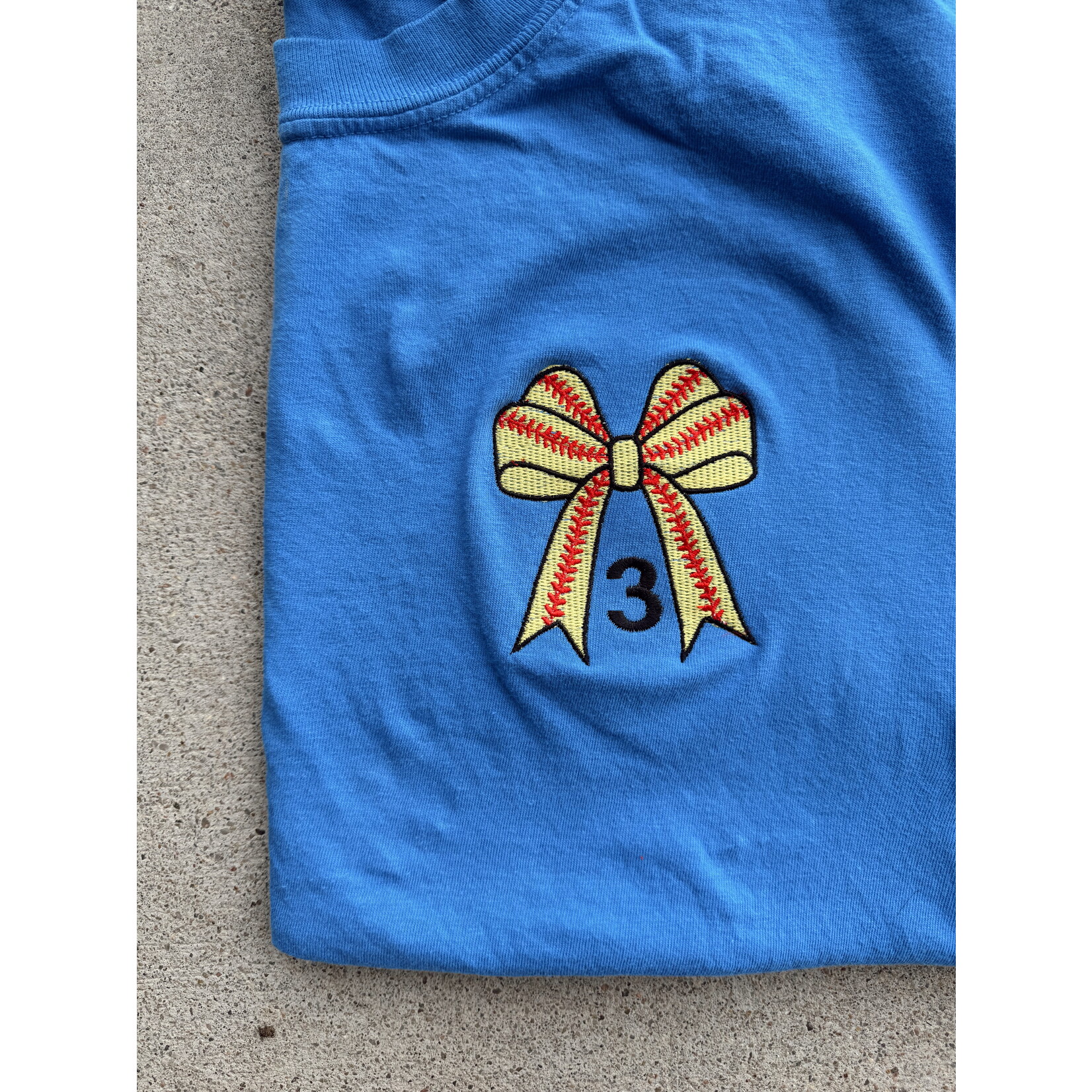 comfort colors Custom Embroidered Baseball/Softball Bow Tee