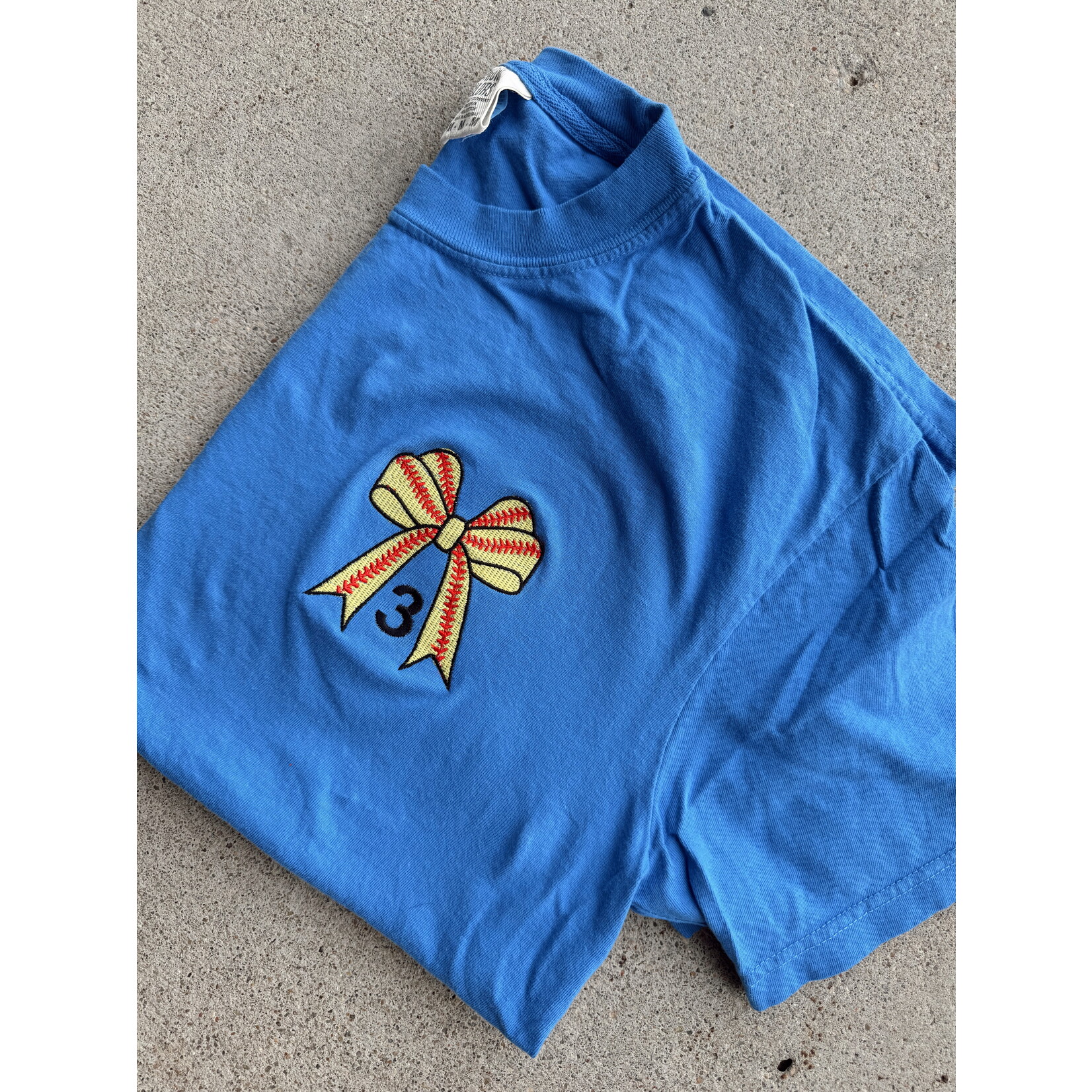 comfort colors Custom Embroidered Baseball/Softball Bow Tee