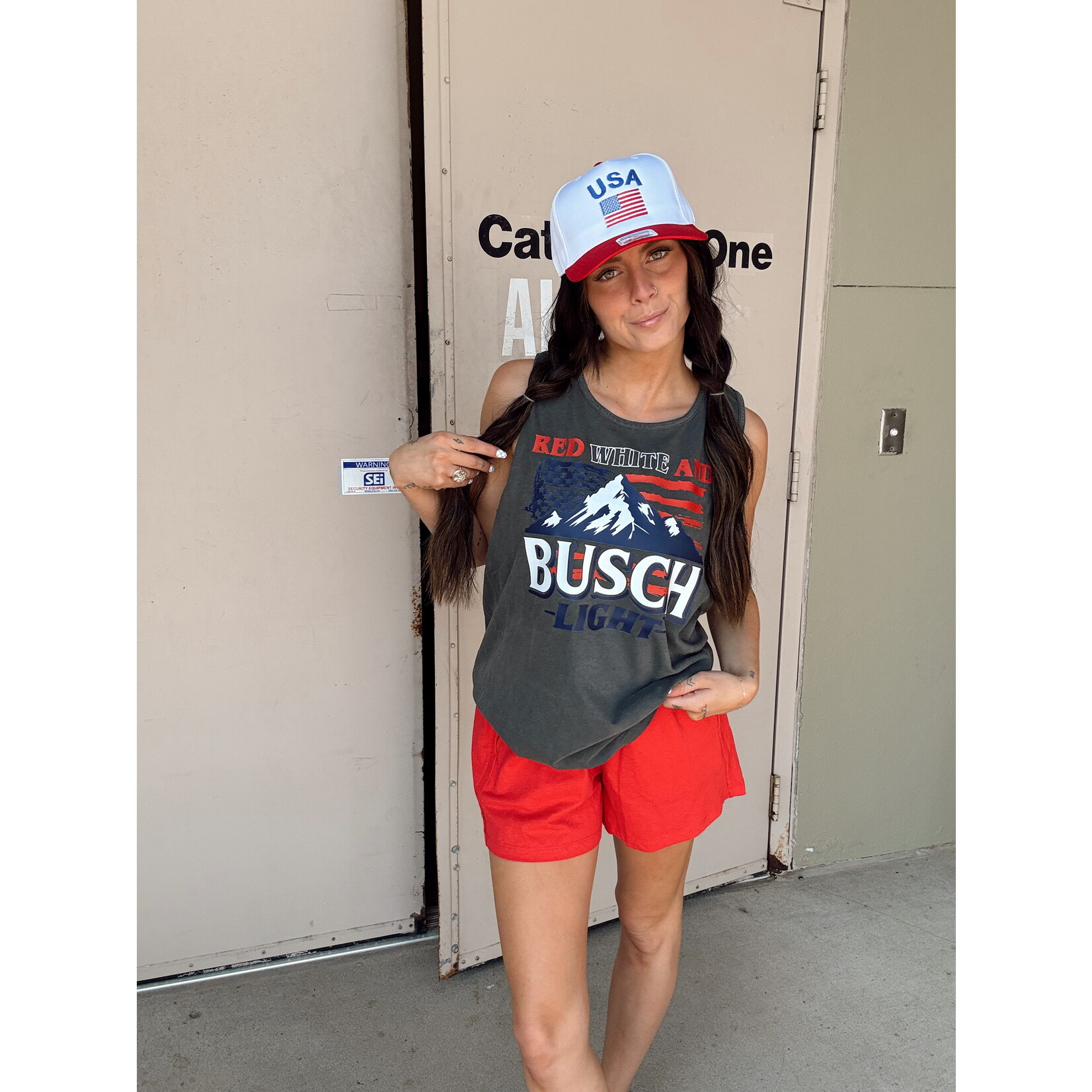 comfort colors Red, White and Busch Light Tank