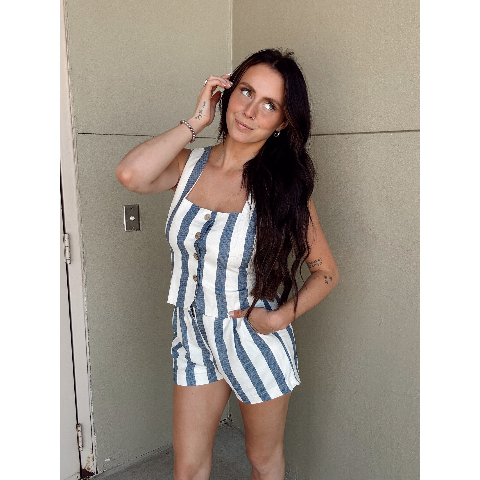 Stripe High Waist Linen Shorts