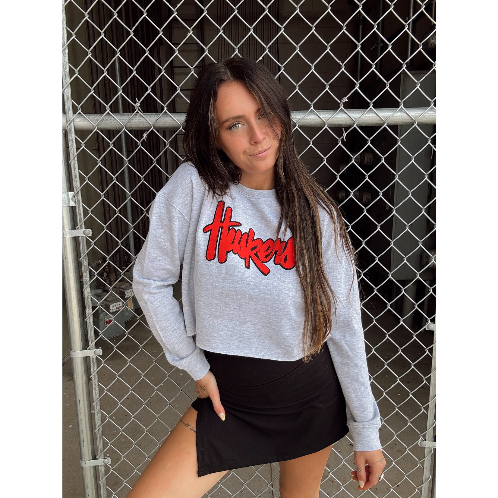 Cropped Huskers Logo Sweatshirt