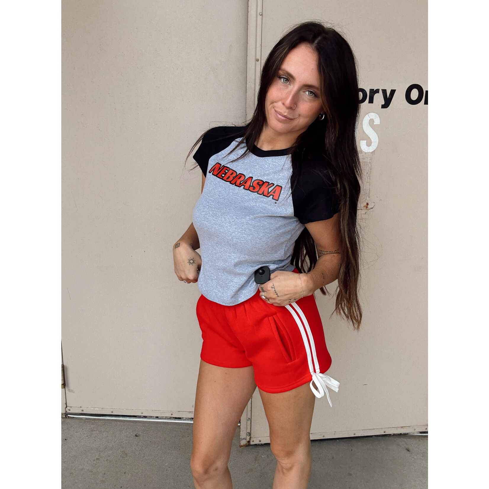 Bella+Canvas Nebraska Red with Black Outline Baby Tee